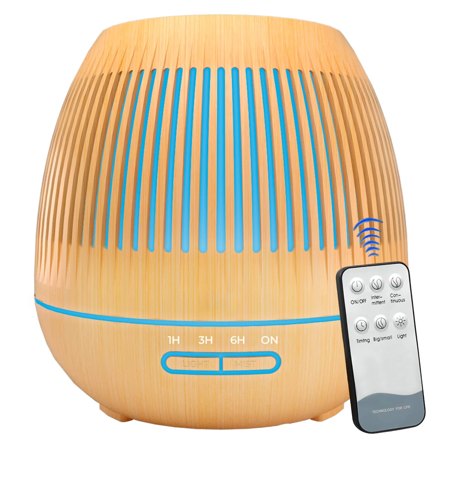Mobigon Essential Oil Diffuser, Aromatherapy Diffuser 500ml with Remote Control, 4 Timer & Auto-Off Safety Switch, 7 Color LED Lights Mode, 10 Hours Quiet Humidifier for Bedroom - D.Light Woody