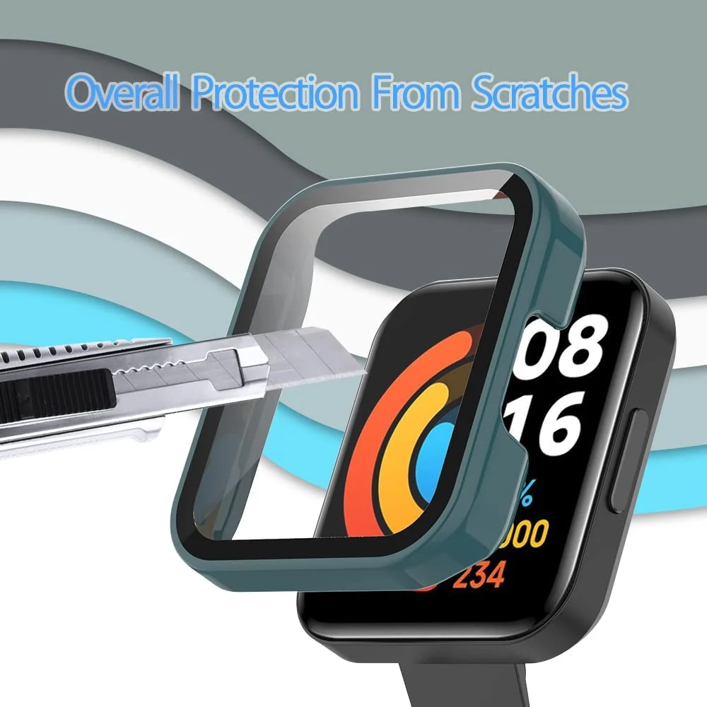 DL3 Mobilak Protective Case Compatible with Xiaomi Mi Redmi Watch 2 Lite, 9H Hardness PC Case Bumper Full Slim Protective Cover with Tempered Glass For Redmi Watch2 Lite - Green