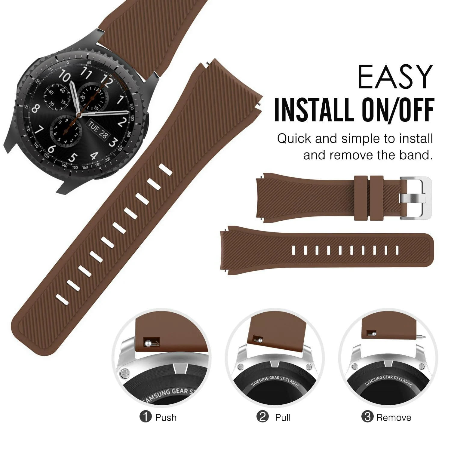 DL3 Mobilak Sport Silicone Band 20MM Strap For Samsung Gear Sport/Watch 6/5/4/5 Pro 45mm/S2 classic/active 2 40mm 44mm/Amazfit GTS/2/2e/GTS3/3 Pro/2 Mini/3 Mini/Bip 3/Bip 3 Pro - Brown