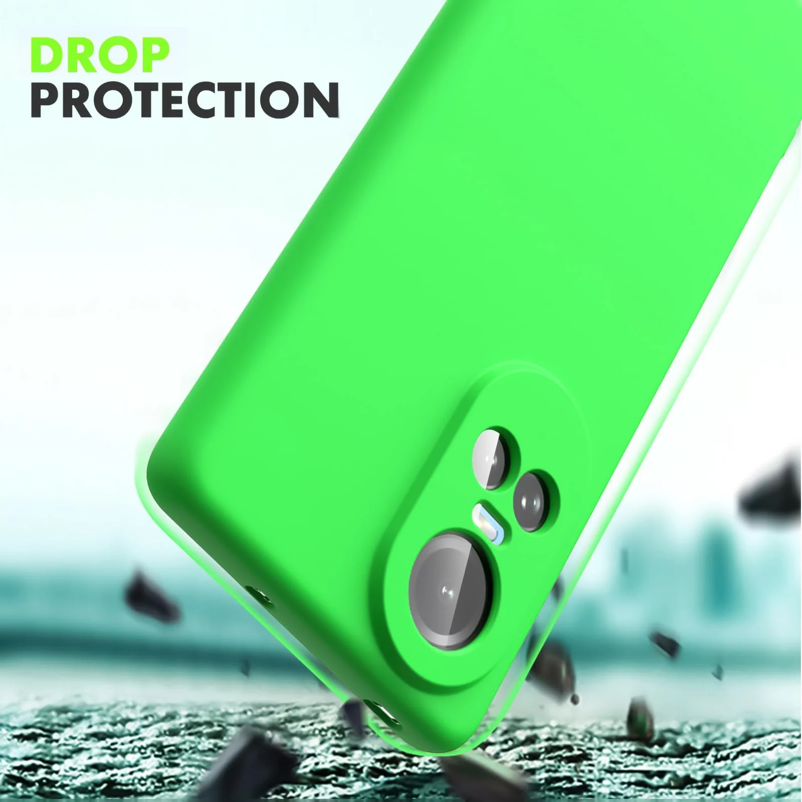 DL3 Mobilak Liquid Silicone Protective Case for OPPO Reno 10 5G / OPPO Reno 10 Pro 5G with Microfiber Lining and Shockproof Design - Neon Green