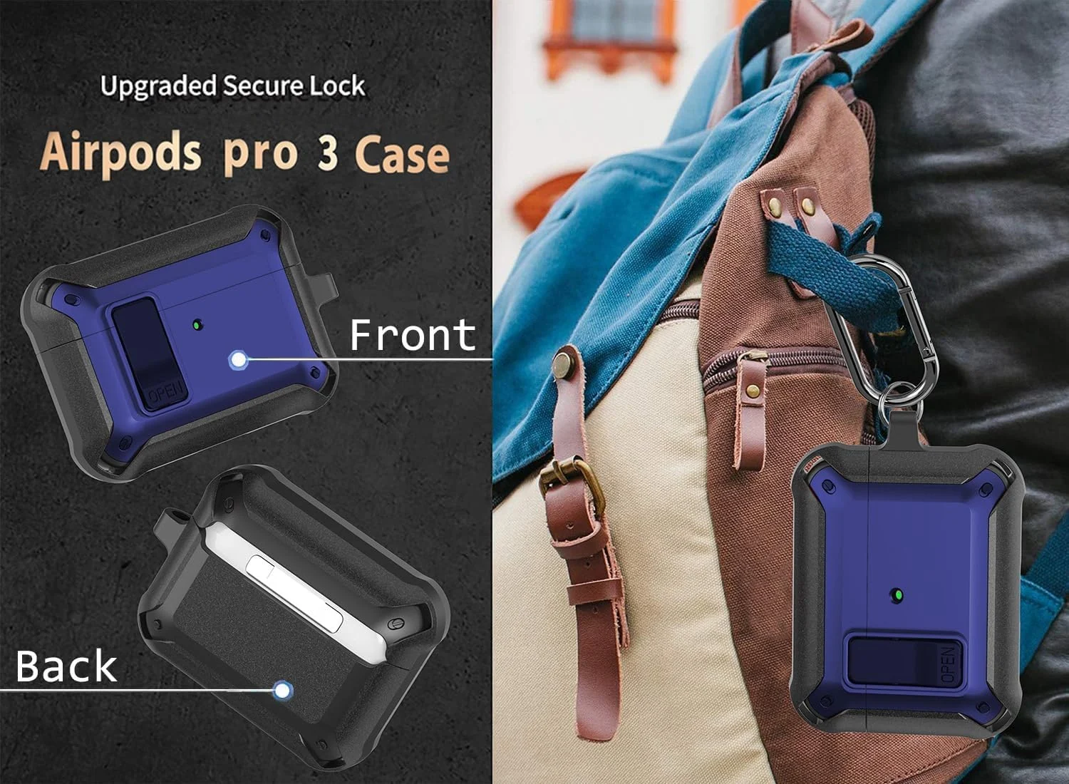 DL3 Mobilak Case for AirPods Pro 3 (2025) Cover with Lock, Compatible with AirPods Pro 3nd Generation/3st Generation Case (2025), Shockproof Cover for AirPods Pro 3 Case Men Women - Black Blue