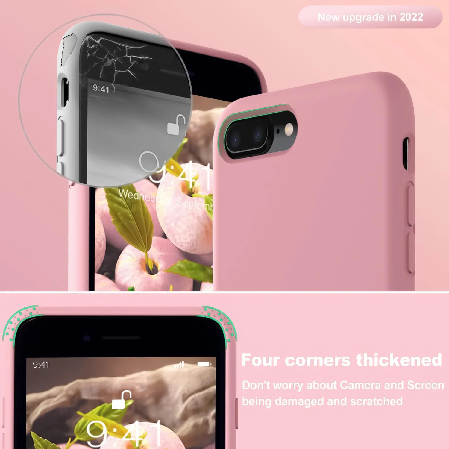 DL3 Mobilak Liquid Silicone Protective Case for iPhone 7 Plus / iPhone 8 Plus with Camera Protection and Microfiber Lining - Pink