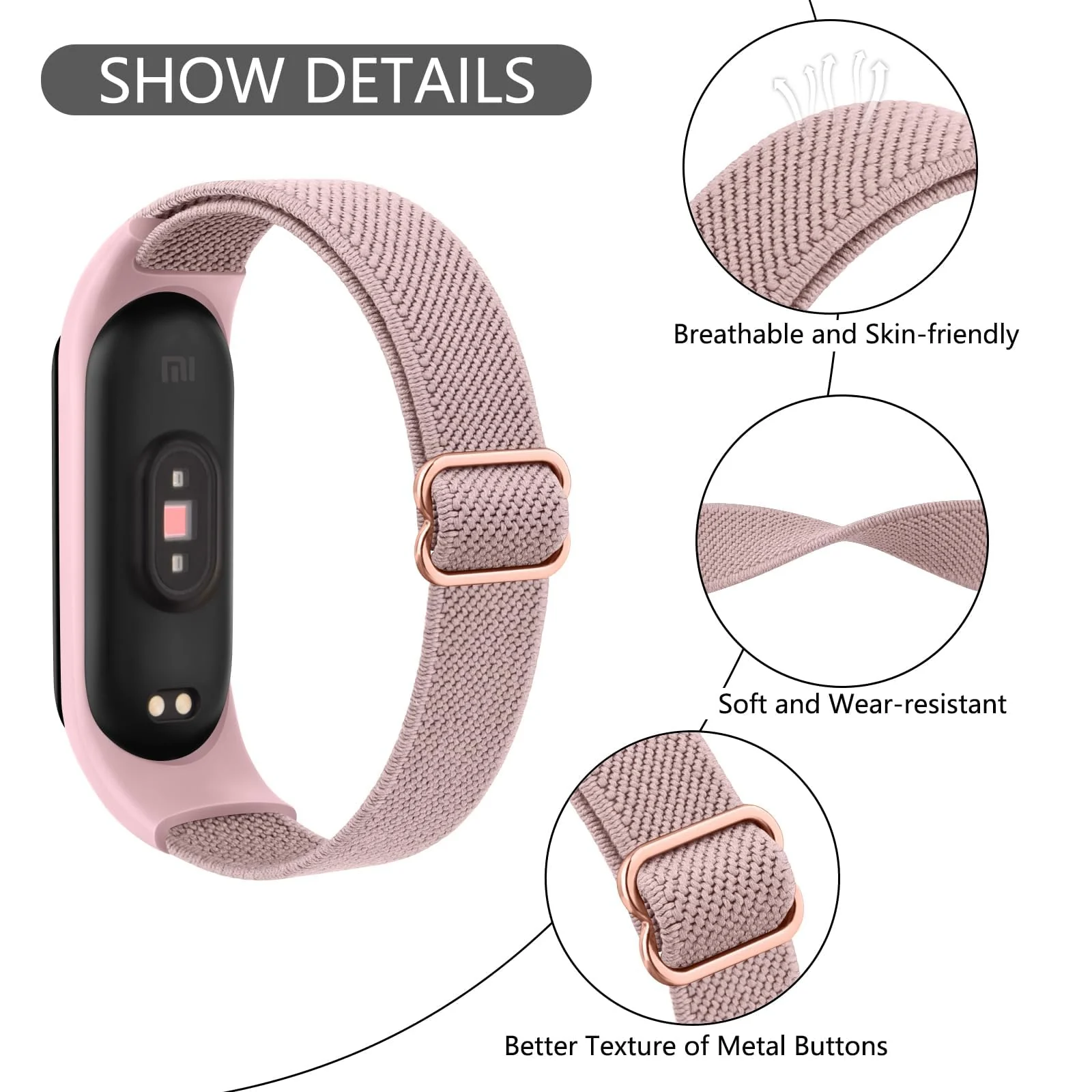 DL3 Mobilak Nylon Loop Stretchy Strap for Xiaomi Mi Band 7/Mi Band 6/Mi Band 5/Mi Band 4/Mi Band 3, Adjustable Elastic Sport Band for Mi Band 7 6 5 4 3, Strap Smart Watch Accessories - Pink