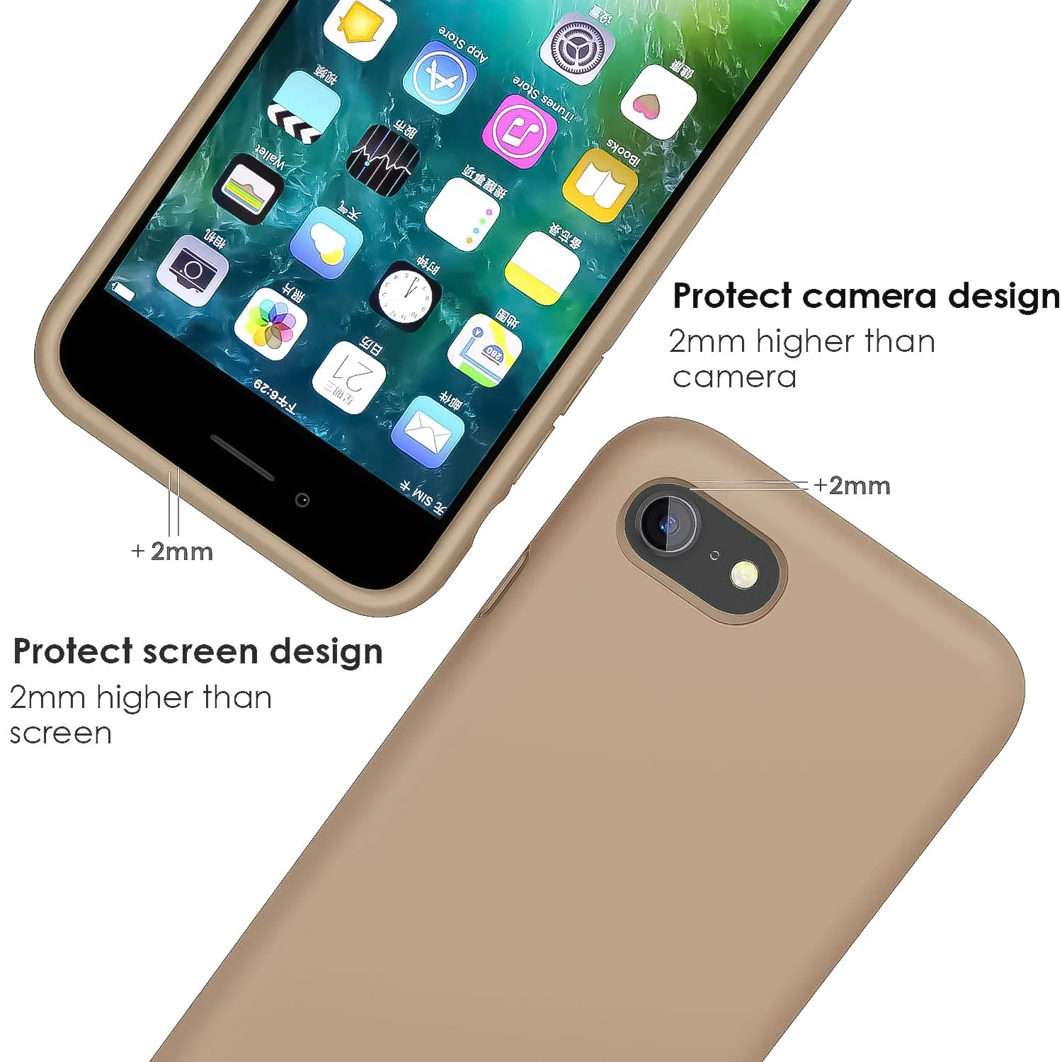 DL3 Mobilak Liquid Silicone Protective Case for iPhone SE 2022, SE 2020, iPhone 7, iPhone 8 with Camera Protection and Microfiber Lining - Desert