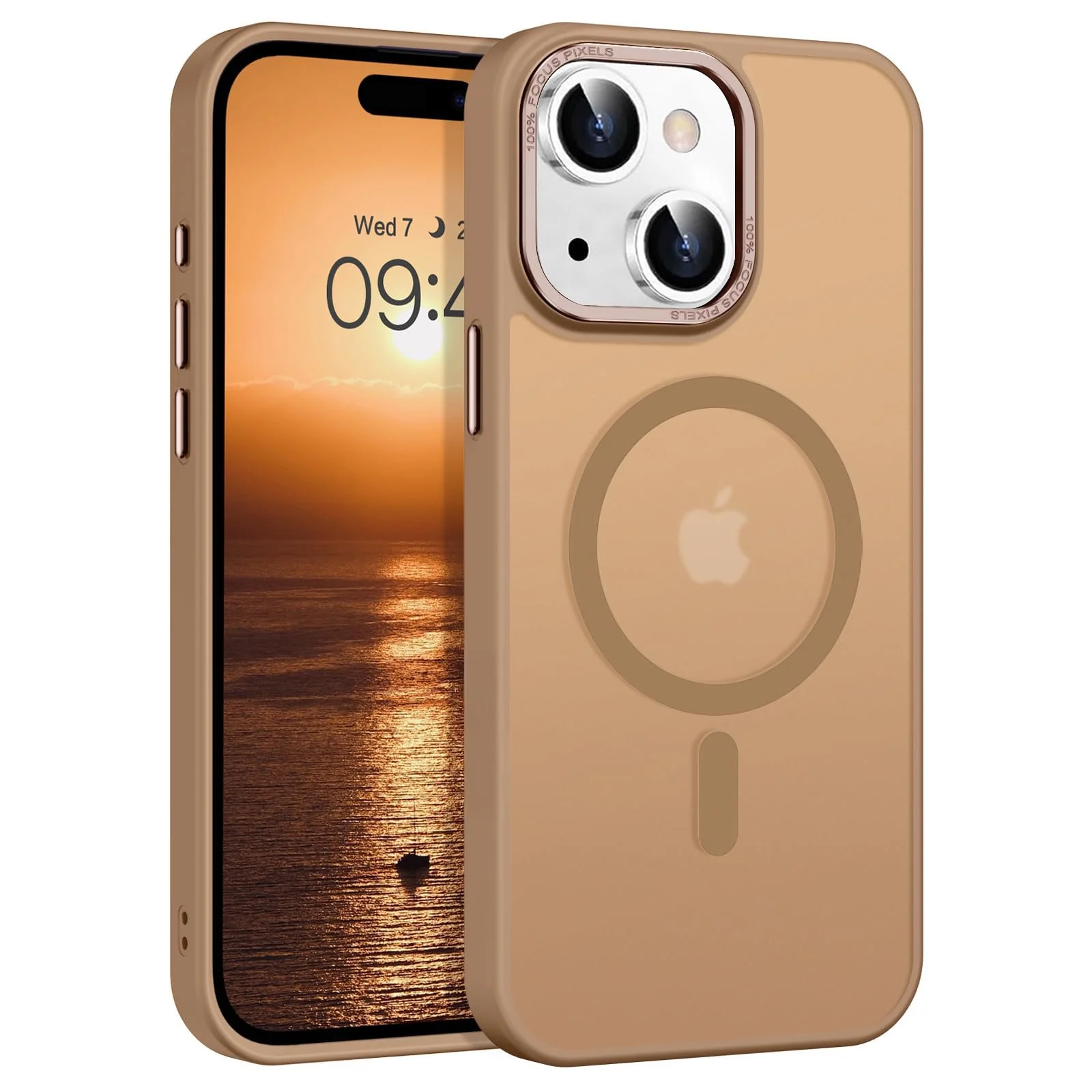 DL3 Mobilak Translucent Matte Case for iPhone 15 (6.1 Inch), Compatible with MagSafe accessories, Supports wireless charging, Built-in magnetic car-mount support - Desert Brown