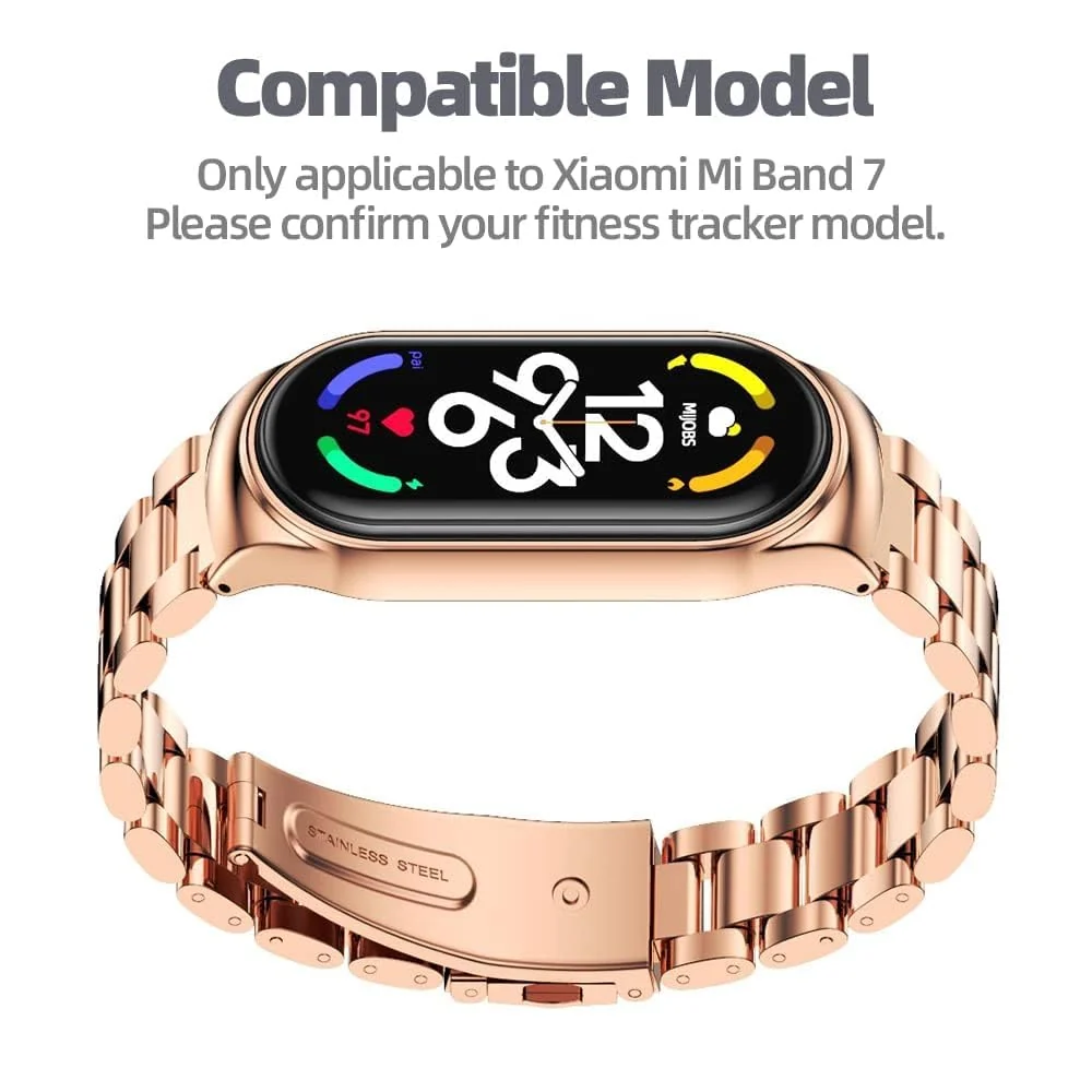 DL3 Mobilak Compatible For Xiaomi Mi Band 7 Strap, Metal Bracelet MiBand 7 Waterproof Stainless Steel Wrist Strap Accessory Band Strap for Xiaomi Mi Smart Band 7 - pink