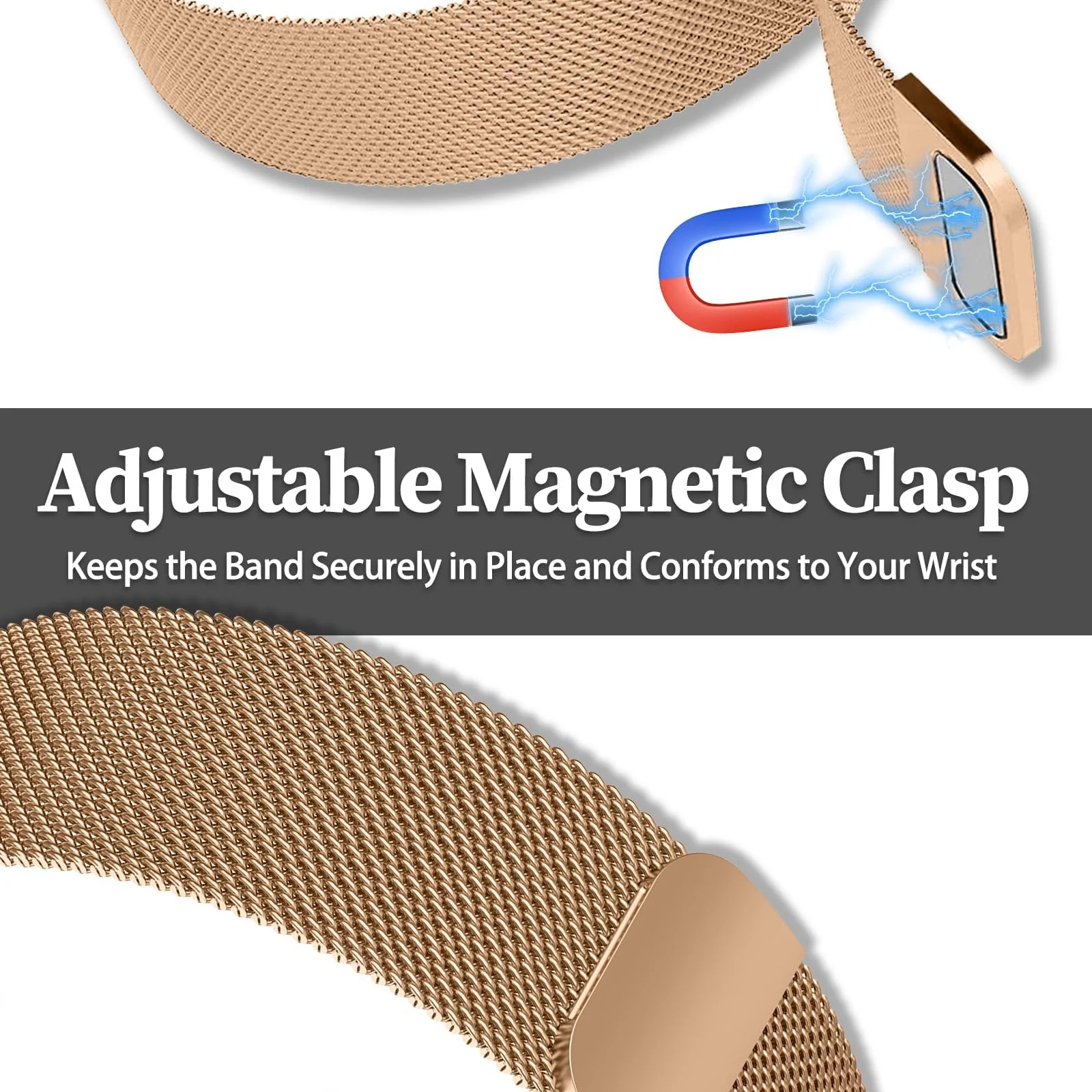 DL3 Mobilak Strap Compatible with Xiaomi Redmi Watch 4, Men and Women Adjustable Metal Stainless Steel Mesh Magnetic Breathable Replacement Wristband Watch Bands for Redmi Watch 4 - Rose Gold
