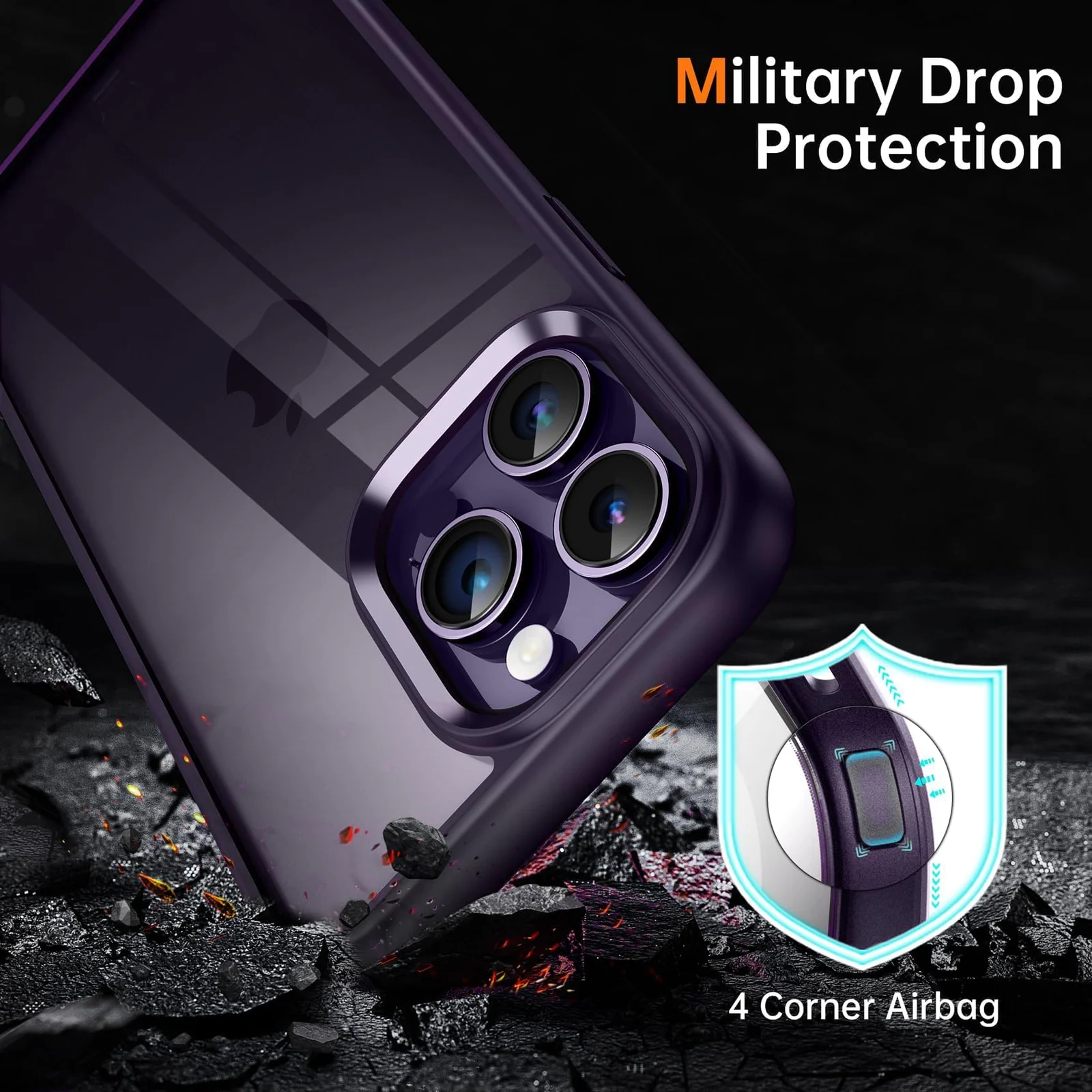 DL3 Mobilak Clear PC and TPU Protective Case for iPhone 15 Pro with Military-Grade Protection and Anti-Yellowing Design - Purple