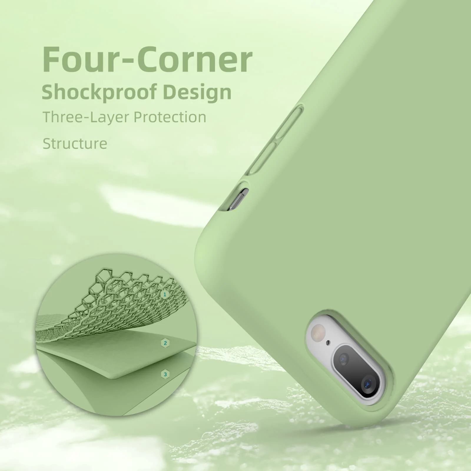 DL3 Mobilak Compatible with iPhone 7 Plus/iPhone 8 Plus Case, Liquid Silicone Case, Full Body Protective Cover, Shockproof, Slim Phone Case, Anti-Scratch Soft Microfiber Lining - Matcha Green