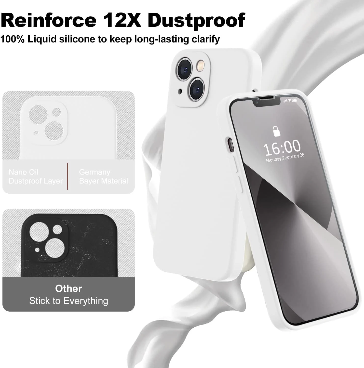 DL3 Mobilak Liquid Silicone Case for iPhone 13 (6.1 Inch), Shock-absorbing protection, Scratch-resistant surface, Soft microfiber lining - White