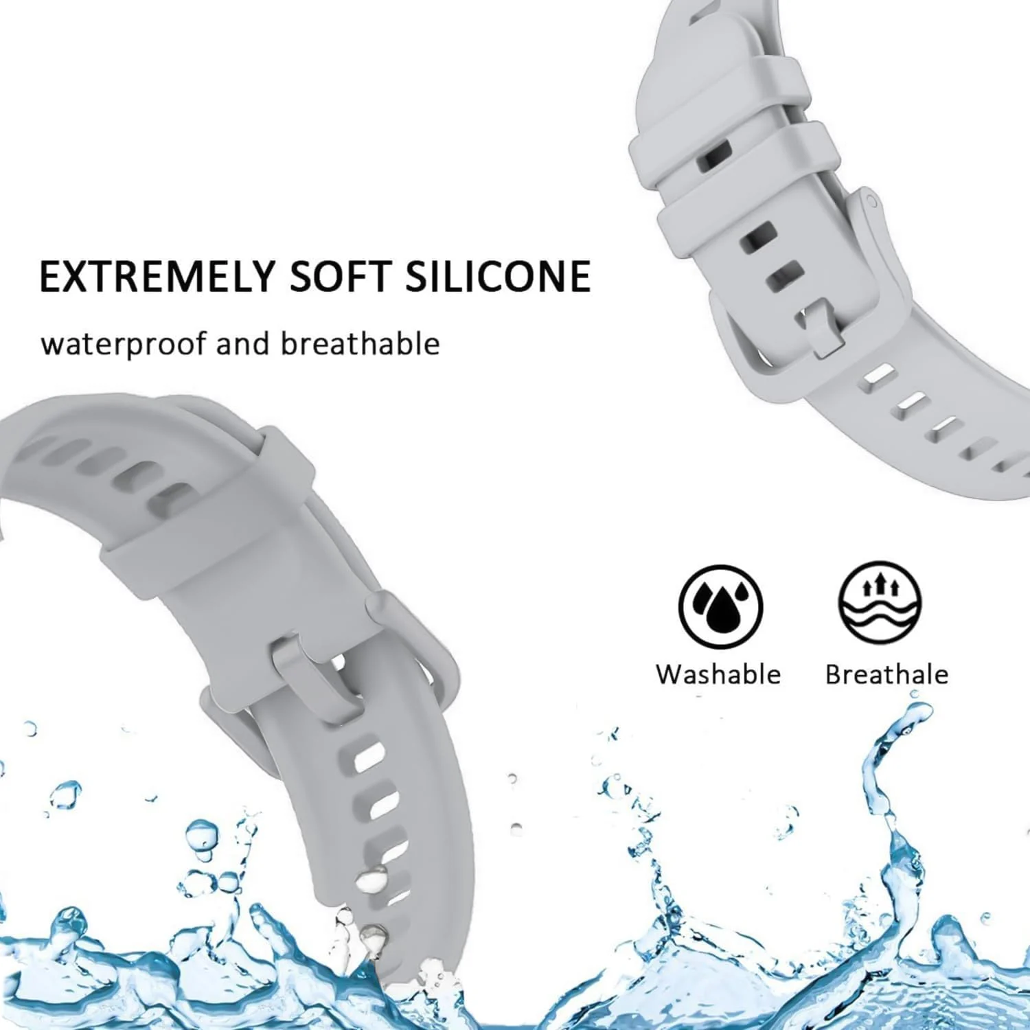DL3 Mobilak Silicone Bracelet for Huawei Watch Fit 3/Watch Fit 4 Pro/Fit 4 Strap, Soft Silicone Sport Replacement Strap for Women/Men, Adjustable Waterproof Sports Band - Gray