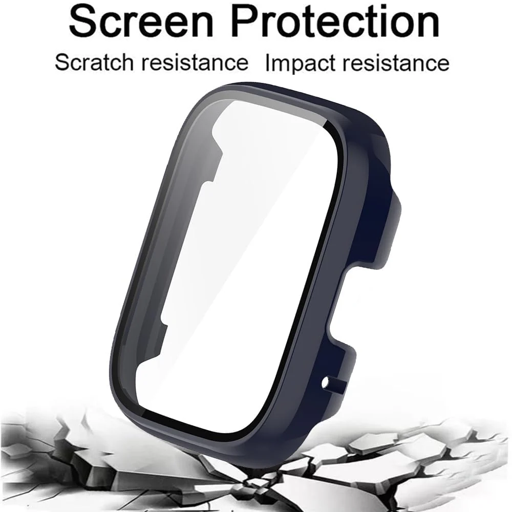 DL3 Mobilak Protective Case Compatible with Xiaomi Redmi Watch 3 Lite/Redmi Watch 3 Active 9H Hardness PC Case Bumper Full Slim Protective Cover with Tempered Glass - Blue