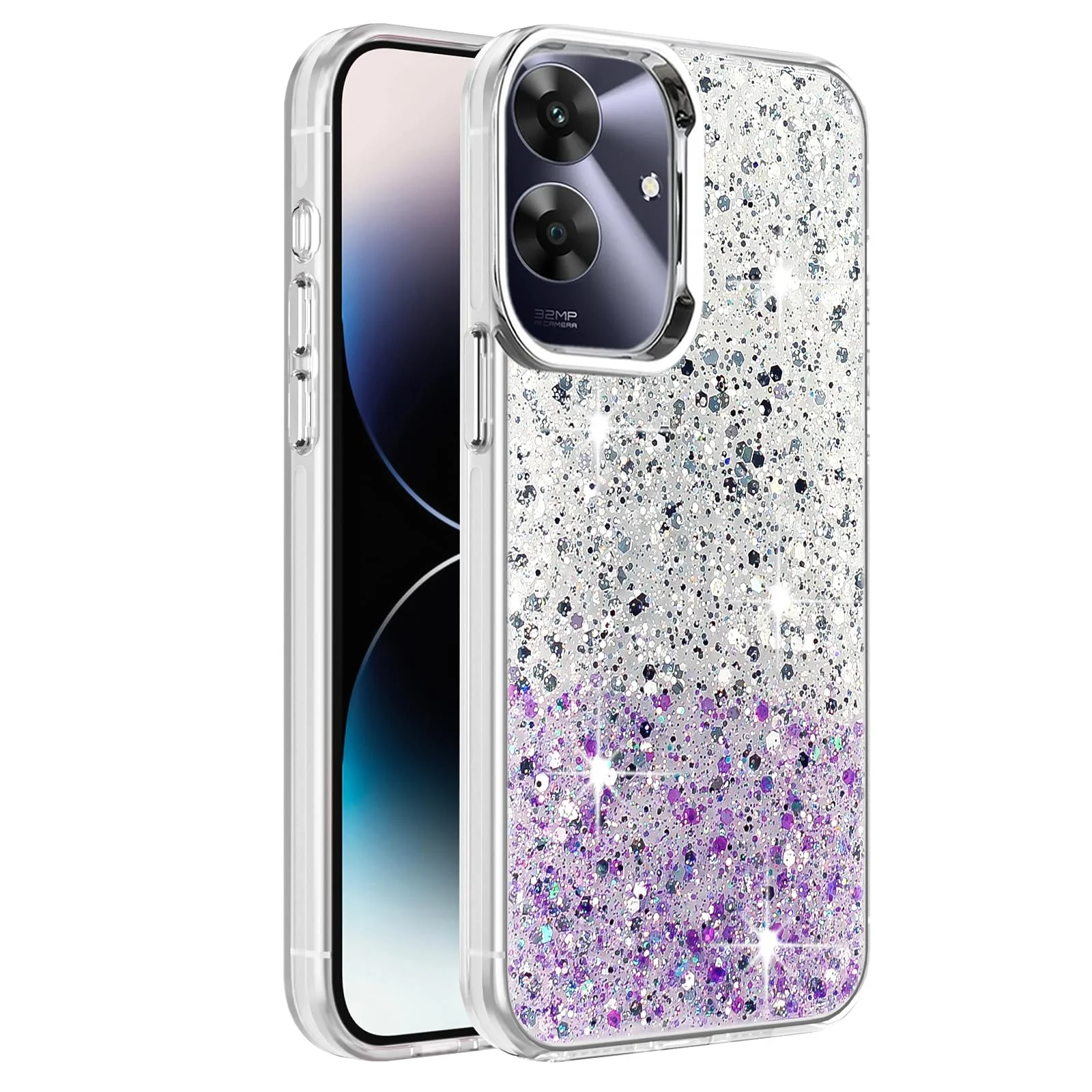 Oppo Realme Note 60 Case / Clear Glitter Bling Sparkly — DL3 Mobilak Glitter Protective Case for OPPO realme Note 60, Supports wireless charging, Camera protection, Shock-absorbing protection