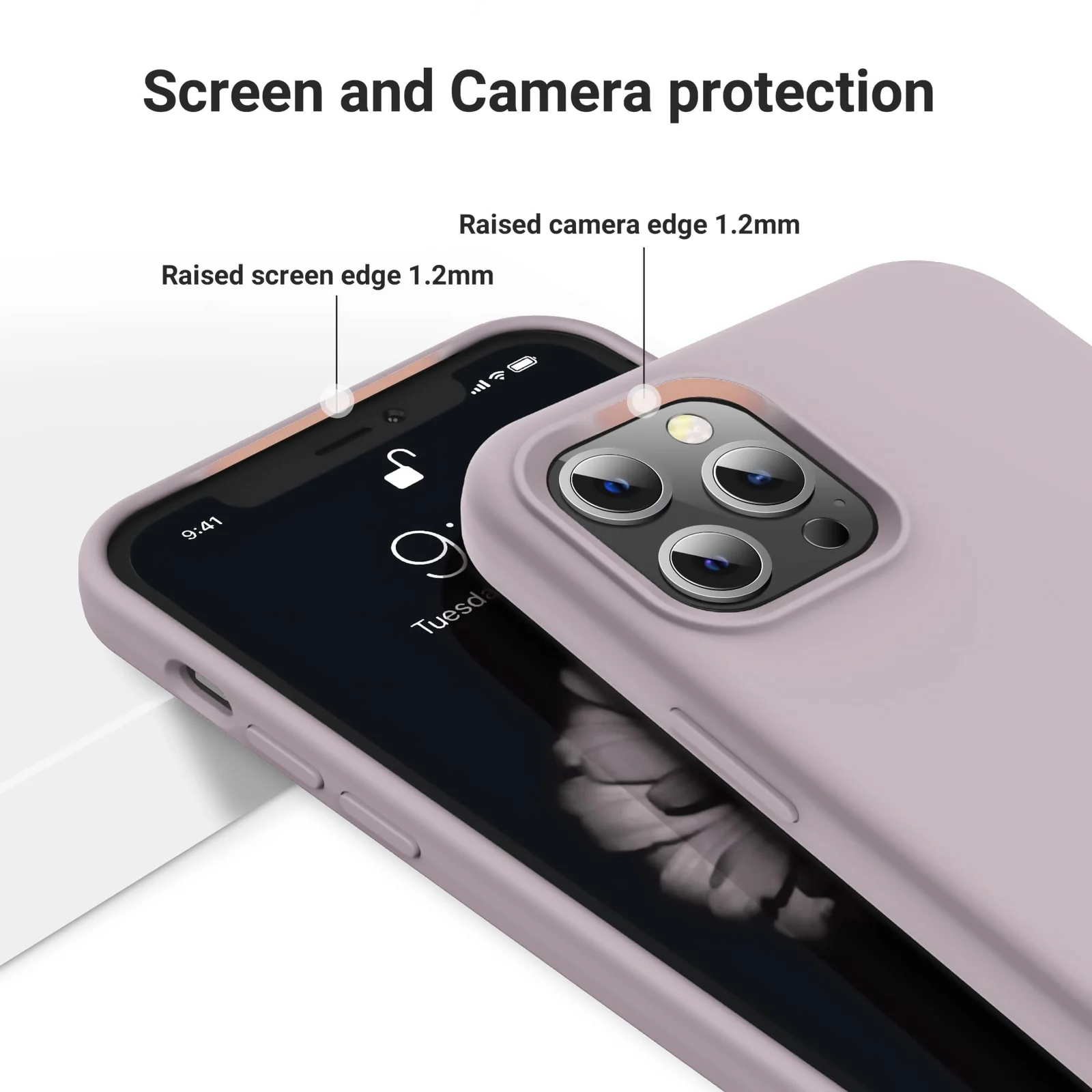 DL3 Mobilak Liquid Silicone Protective Case for iPhone 12 / 12 Pro (6.1 Inch) with Camera Protection and Microfiber Lining - Lavender Pink