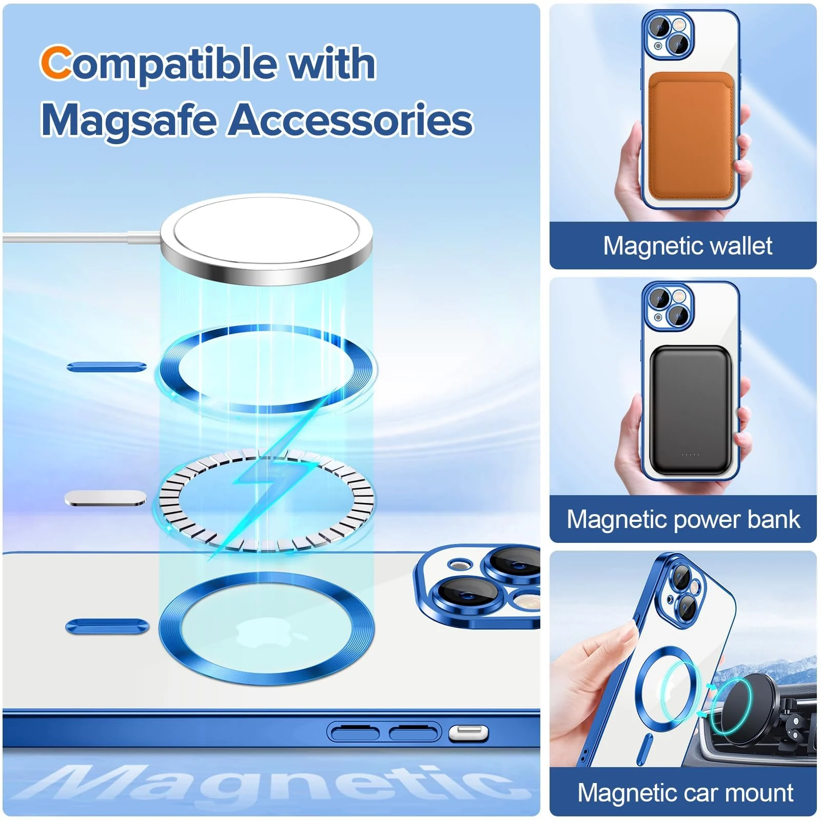 DL3 Mobilak MagSafe-Compatible Magnetic Case for iPhone 15 with Camera Protection and Shockproof Design - Blue