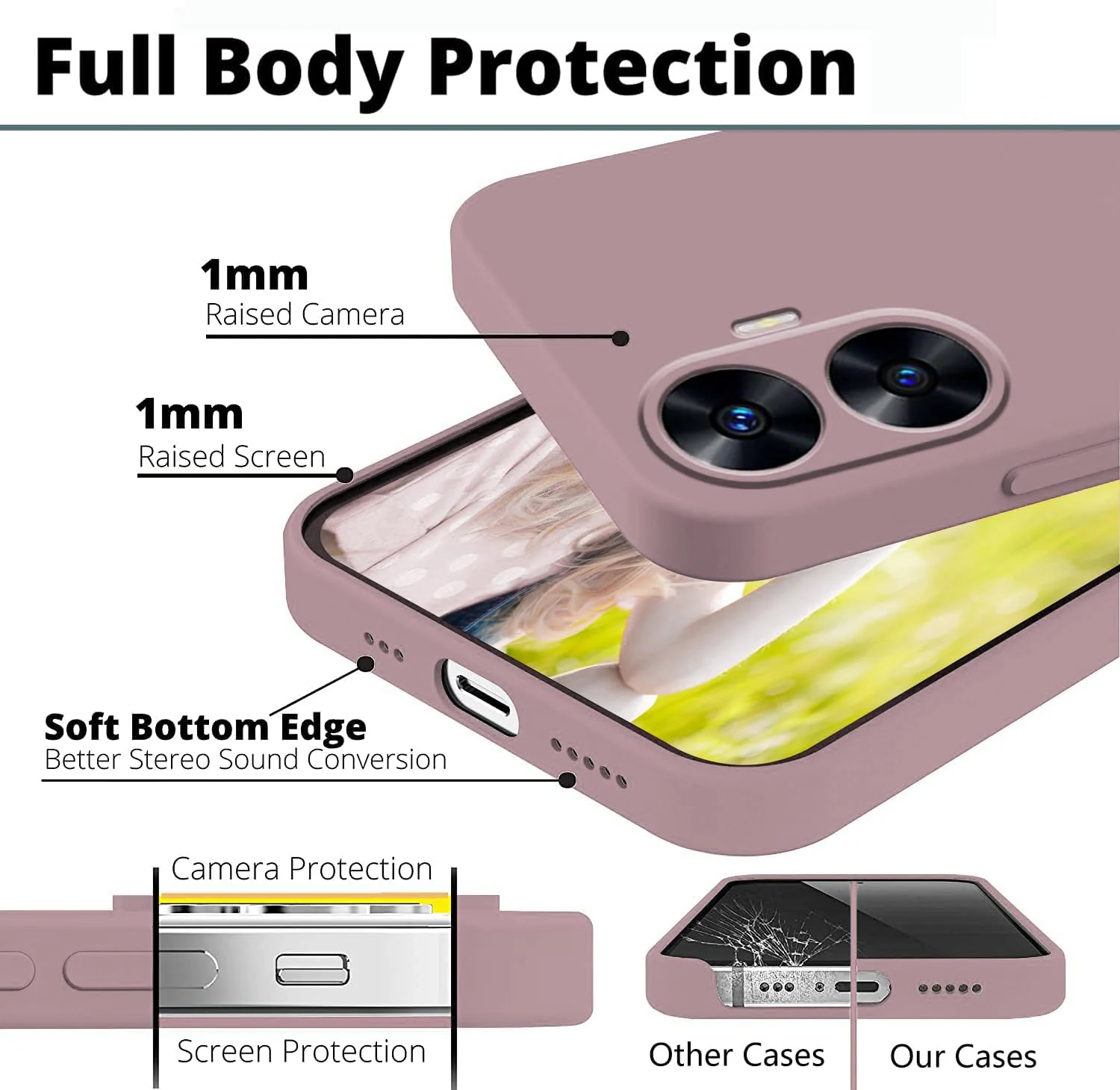 DL3 Mobilak Soft Silicone Gel Bumper Case for realme C55 / realme Narzo N55 - Cashmere