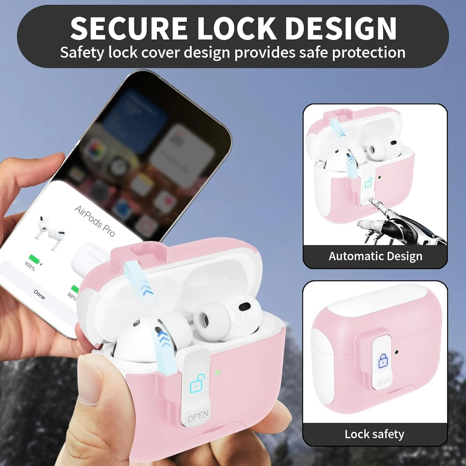 DL3 Mobilak Case for AirPods Pro 3 (2025) Case Cover with Lock, Compatible with AirPods Pro 3nd Generation/3st Generation (2025), Shockproof Cover for AirPods Pro 3 Case Men Women - Pink White
