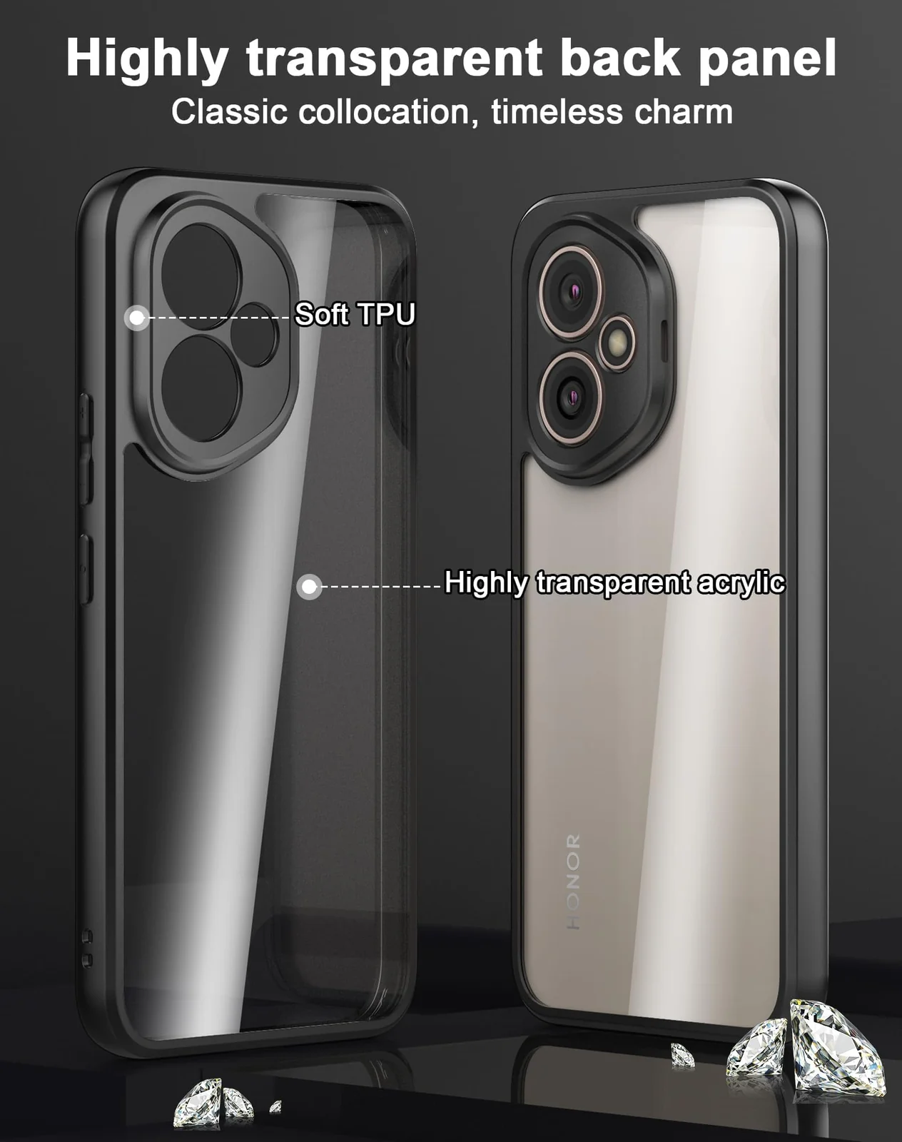 DL3 Mobilak Clear PC and TPU Protective Case for Honor 400 5G with Camera Protection and Military-Grade Protection - Black