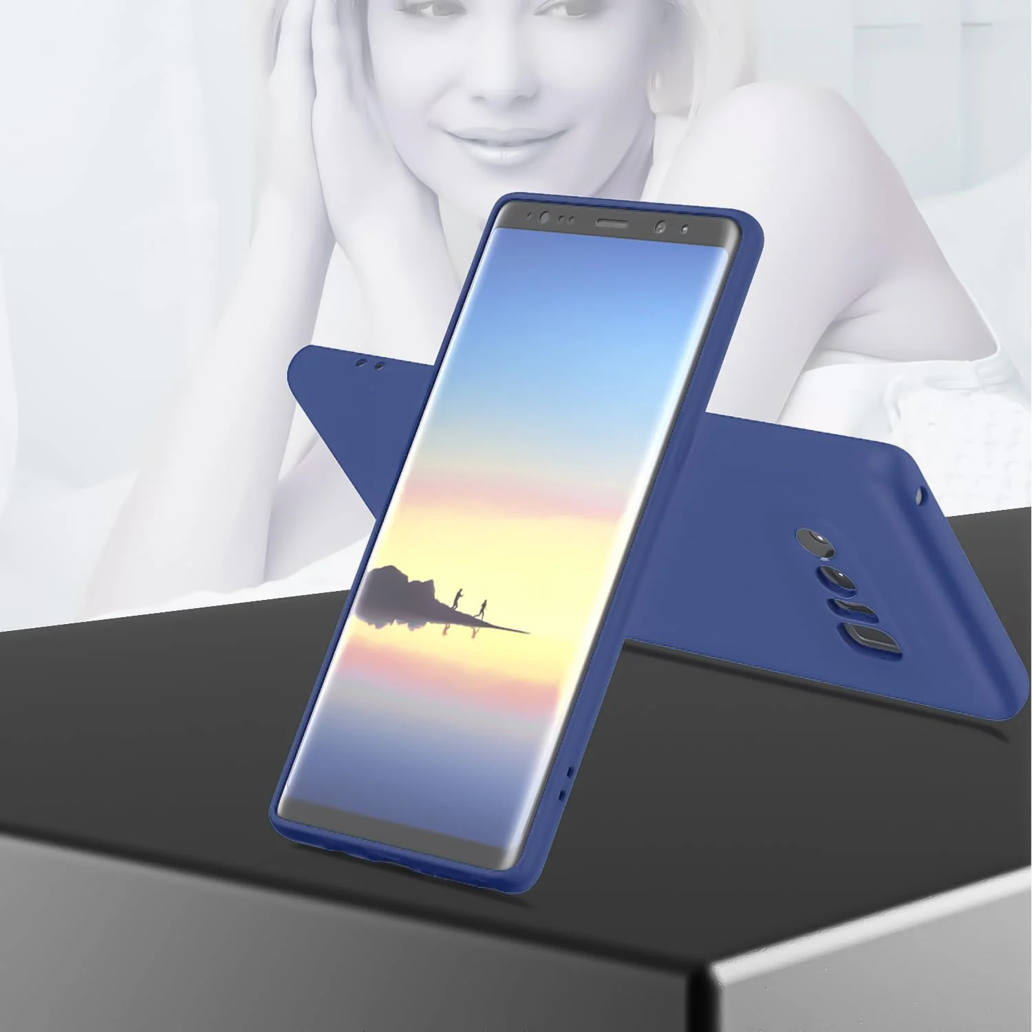 DL3 Mobilak Liquid Silicone Protective Case with Soft Microfiber Lining with Full Camera Protection for Samsung Galaxy Note 8 - Blue 1