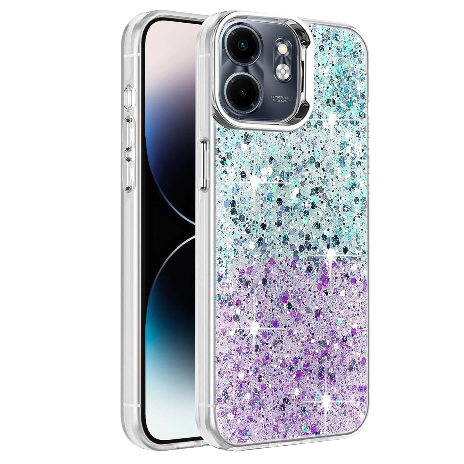 DL3 Mobilak Glitter Protective Case for Infinix Smart 9 / Hot 50i, Supports wireless charging, Camera protection, Shock-absorbing protection - Green Purple