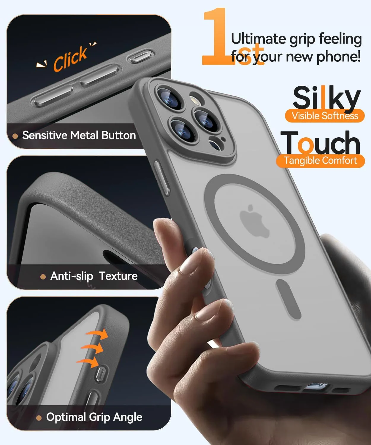 DL3 Mobilak Magnetic for iPhone 15+ Plus/iPhone 14 Plus 6.7-Inch Case, Upgraded [Full Camera Protection] [Compatible with MagSafe] [Translucent Matte] Shockproof Protective Phone Cover - Gray