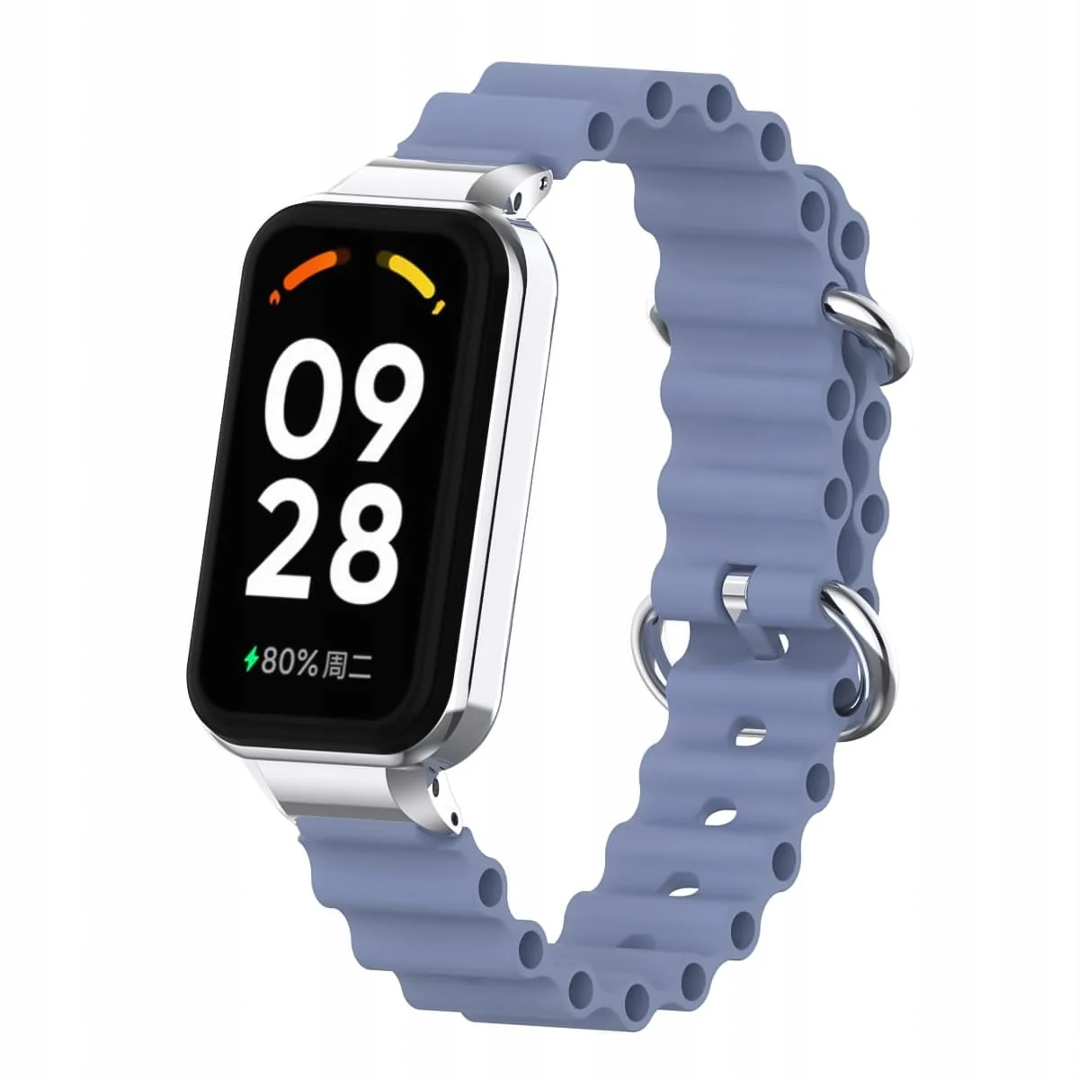 DL3 Mobilak Ocean Strap Compatible with Xiaomi Redmi Band 2/Smart Band 8 Active, Adjustable Silicone Band with Metal Buckle and Frame for Women and Men - Blue Gray