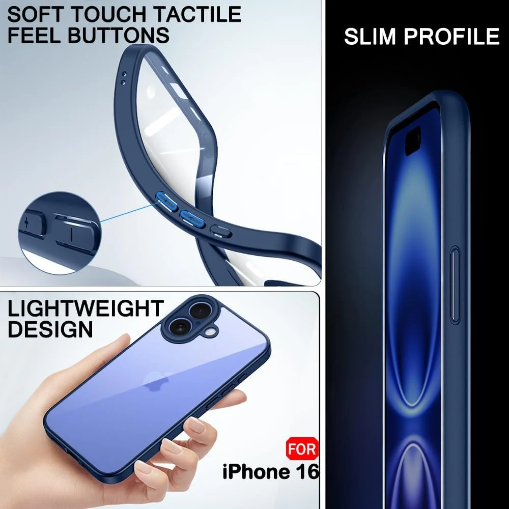DL3 Mobilak Compatible with iPhone 16 6.1-Inch Case Transparent, Military-Grade Shockproof Anti-Yellowing, Slim Protective Phone Case Full Bumper Cover With Camera Protective - Blue