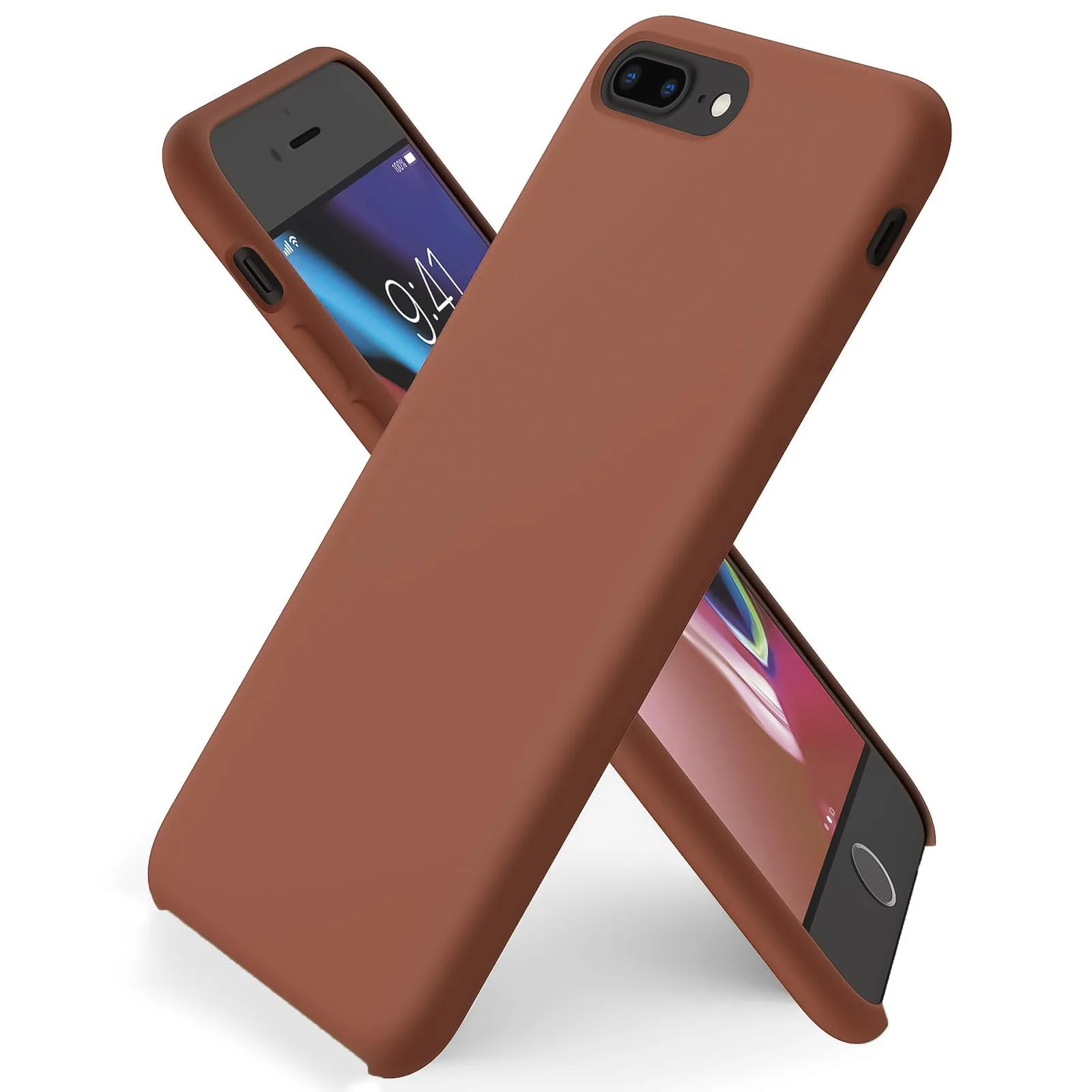 DL3 Mobilak Liquid Silicone Case for iPhone 7 Plus / iPhone 8 Plus, Shock-absorbing protection, Scratch-resistant surface, Soft microfiber lining - Brown