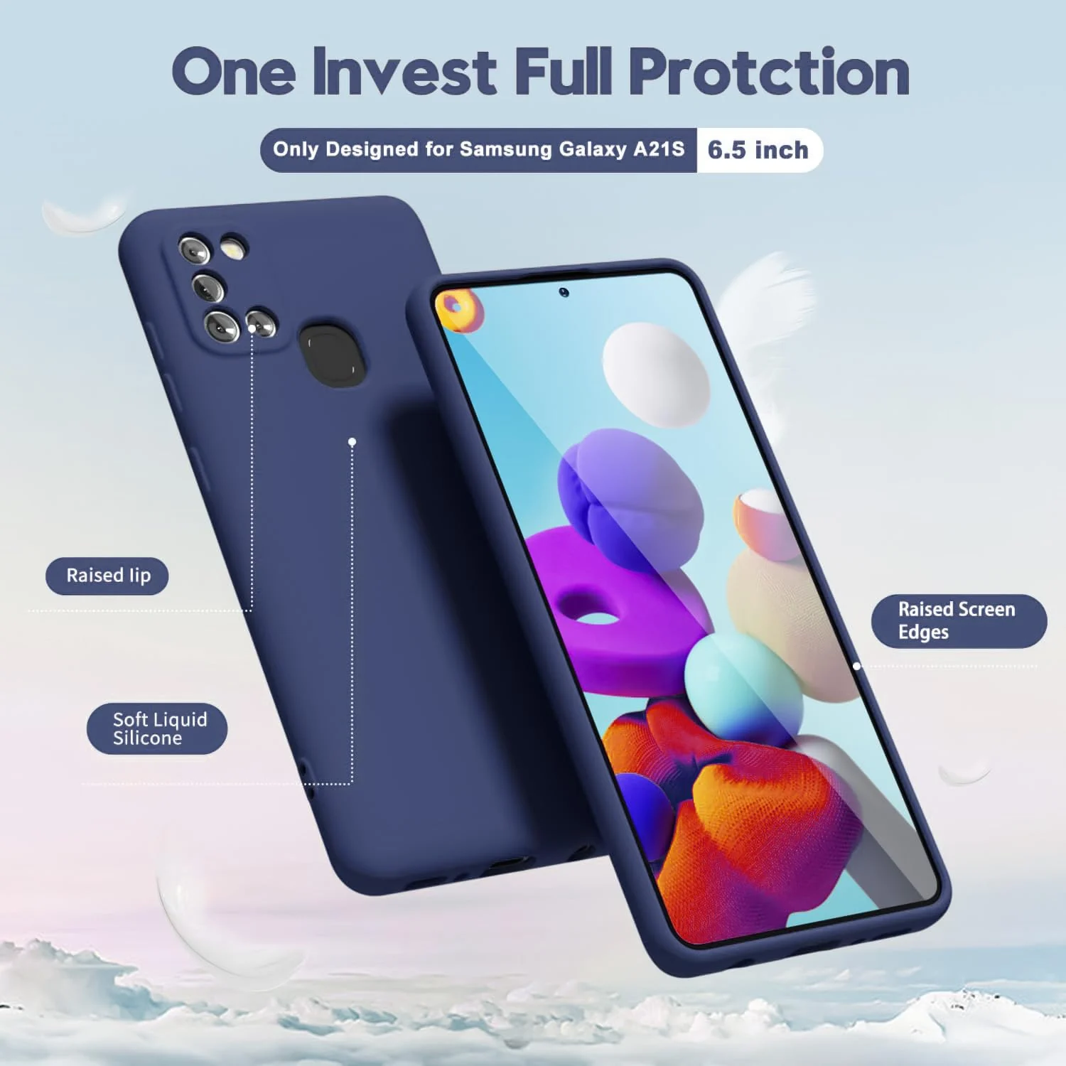 DL3 Mobilak Silicone Protective Case for Samsung Galaxy A21s, Shock-absorbing protection, Scratch-resistant surface, Soft microfiber lining - Blue 1