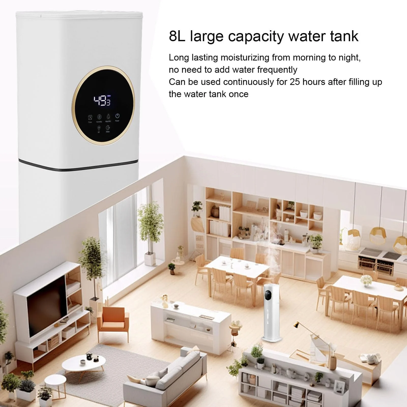 Mobigon Humidifiers for Bedroom Large Room - 8L Air Humidifier with Essential Oil Diffuser, Top Fill Cool Mist for Home Bedroom Baby Nursery Whole House Office Plant - A. White Gold