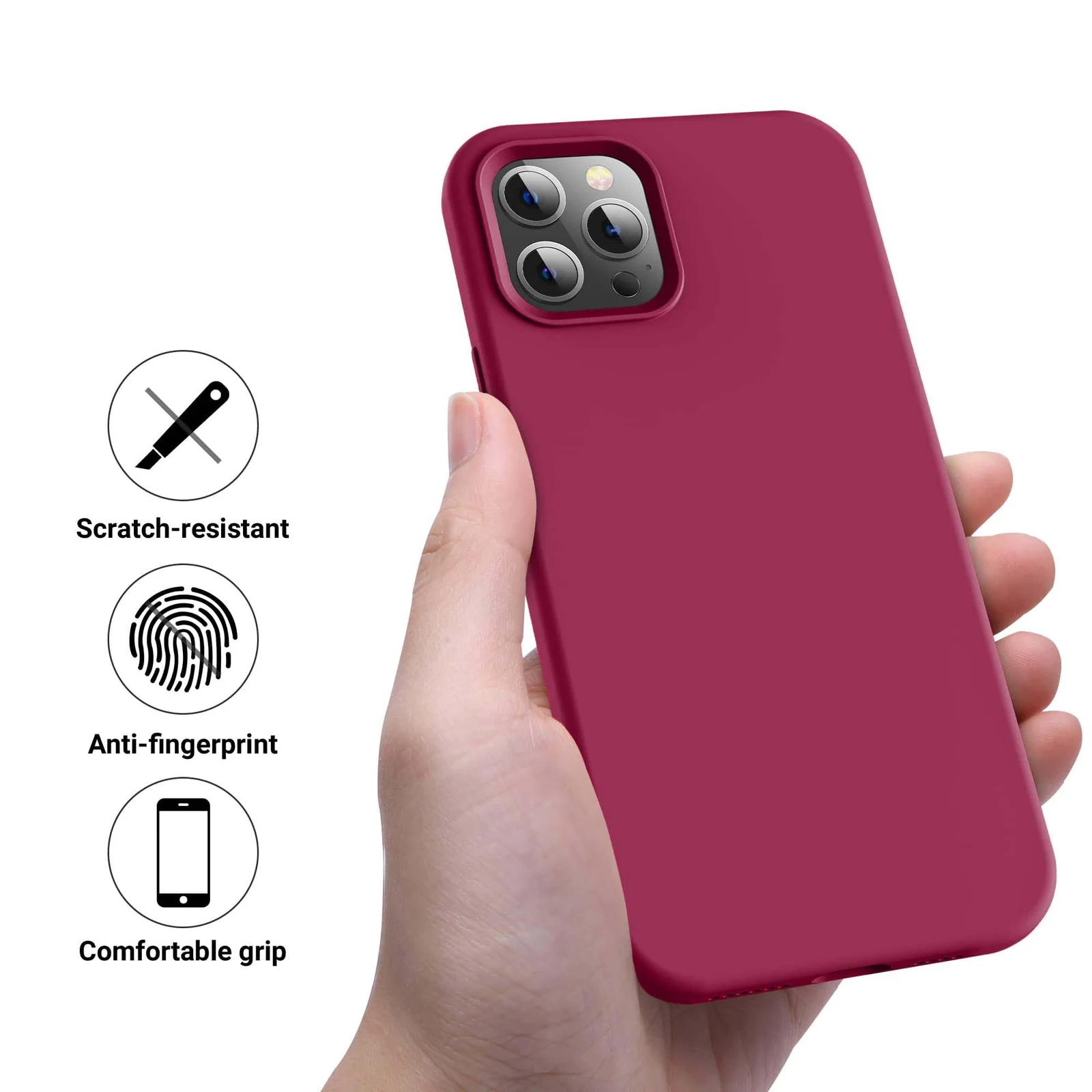 DL3 Mobilak Liquid Silicone Case for iPhone 14 Pro (6.1 Inch), Shock-absorbing protection, Scratch-resistant surface, Soft microfiber lining - Roze Red