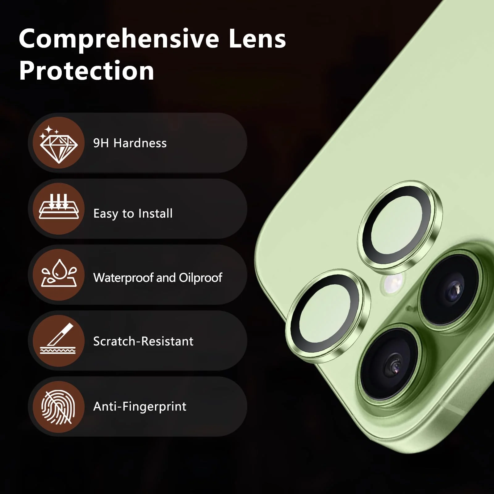 DL3 Mobilak Camera Lens Protector for iPhone 17 Accessories, 9H Tempered Glass Metal Individual Ring Camera Cover Screen Protector, Case Friendly, Anti Scratch - Sage