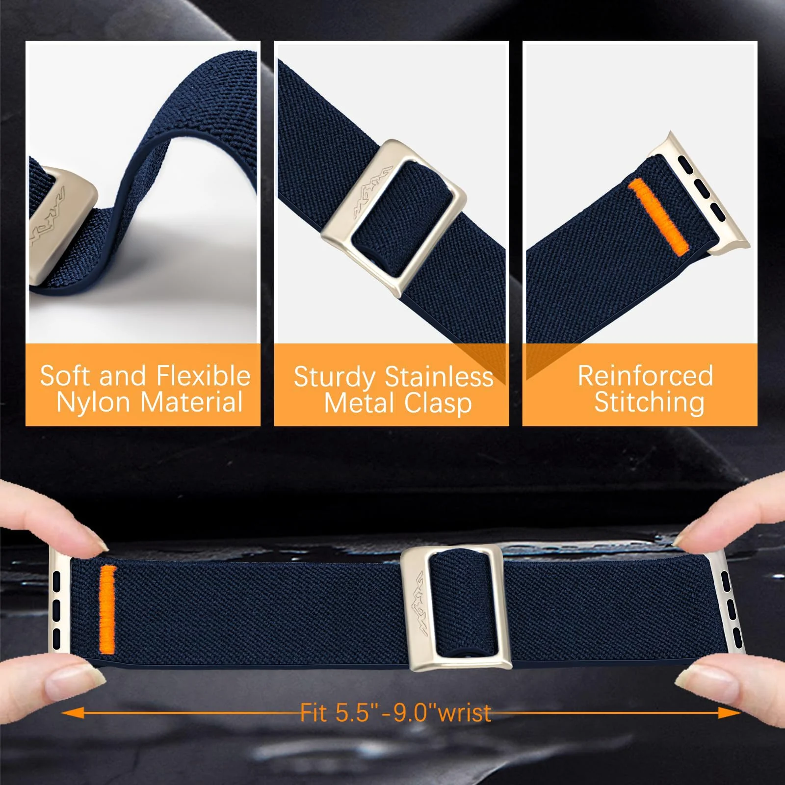 DL3 Mobilak Solo Loop Nylon Band Compatible with Apple Watch Ultra 2/Ultra Band 49mm 45mm 46mm 44mm 42mm for Men Women, Soft Fabric Braided Elastic Sport Strap for iWatch Series SE 10/9/8/7/6/5/4 - Blue