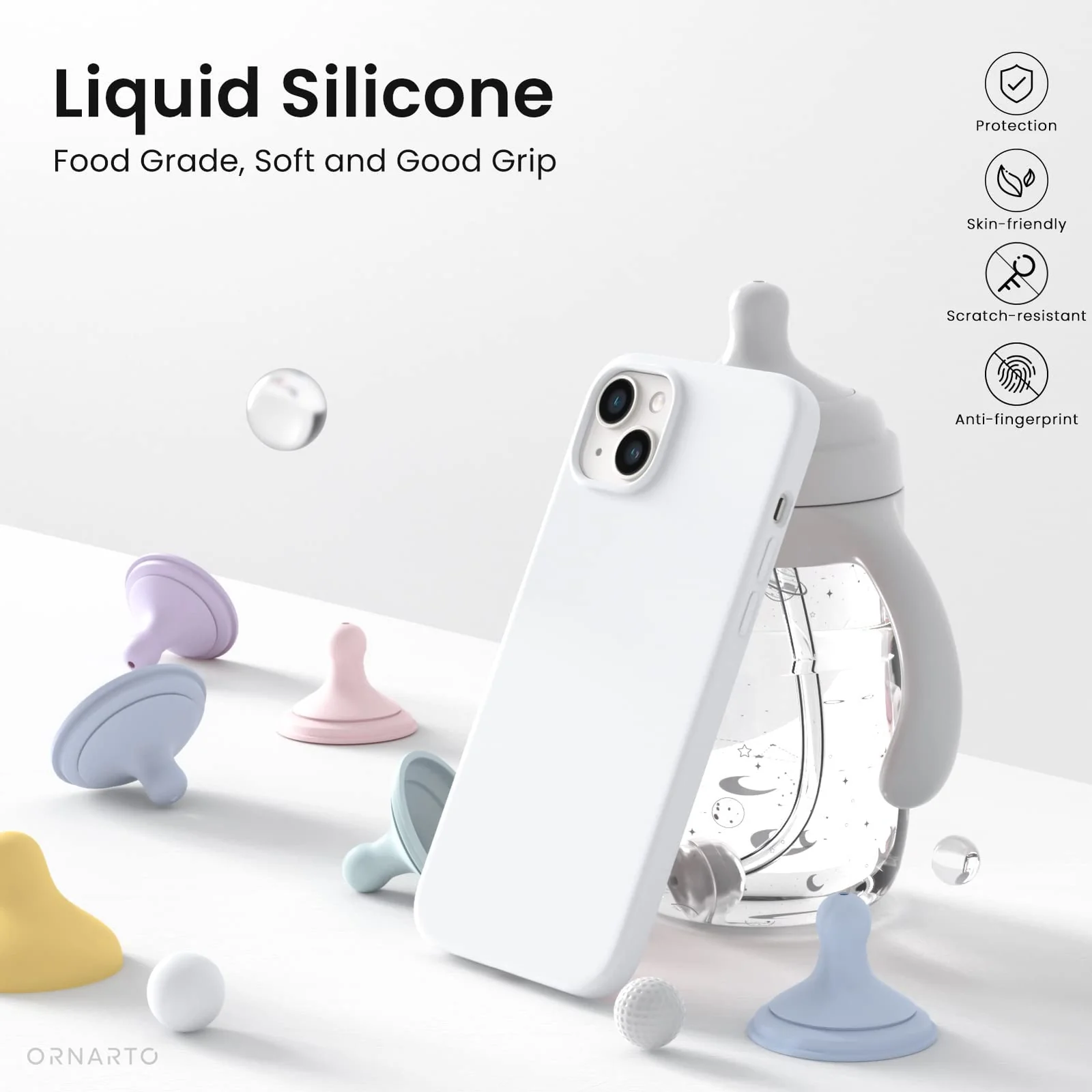 DL3 Mobilak Liquid Silicone Protective Case with Soft Microfiber Lining for iPhone 13 / iPhone 14 - White