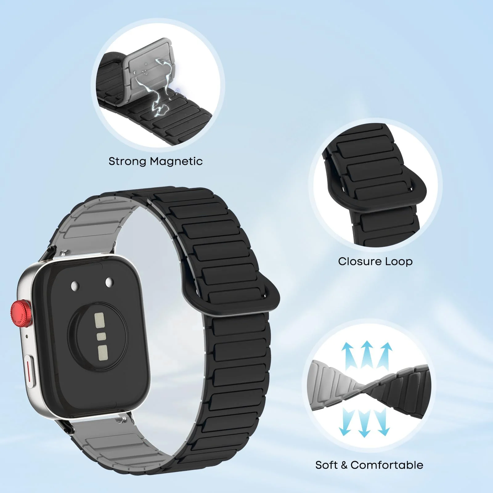 DL3 Mobilak Magnetic Strap for Huawei Watch Fit 4 Pro/Fit4/Fit 3 Replacement Straps Strong Silicone, Easy to Wear, Waterproof, Sporty, Daily Wear Watchbands for Men and Women - Black | Gray