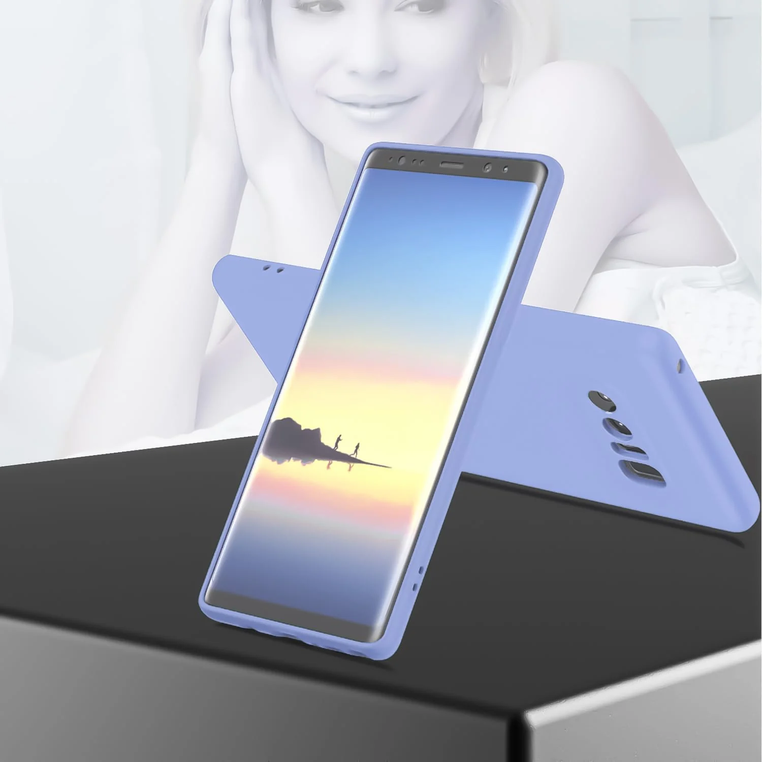 DL3 Mobilak Liquid Silicone Protective Case with Soft Microfiber Lining with Full Camera Protection for Samsung Galaxy Note 8 - Baby Blue