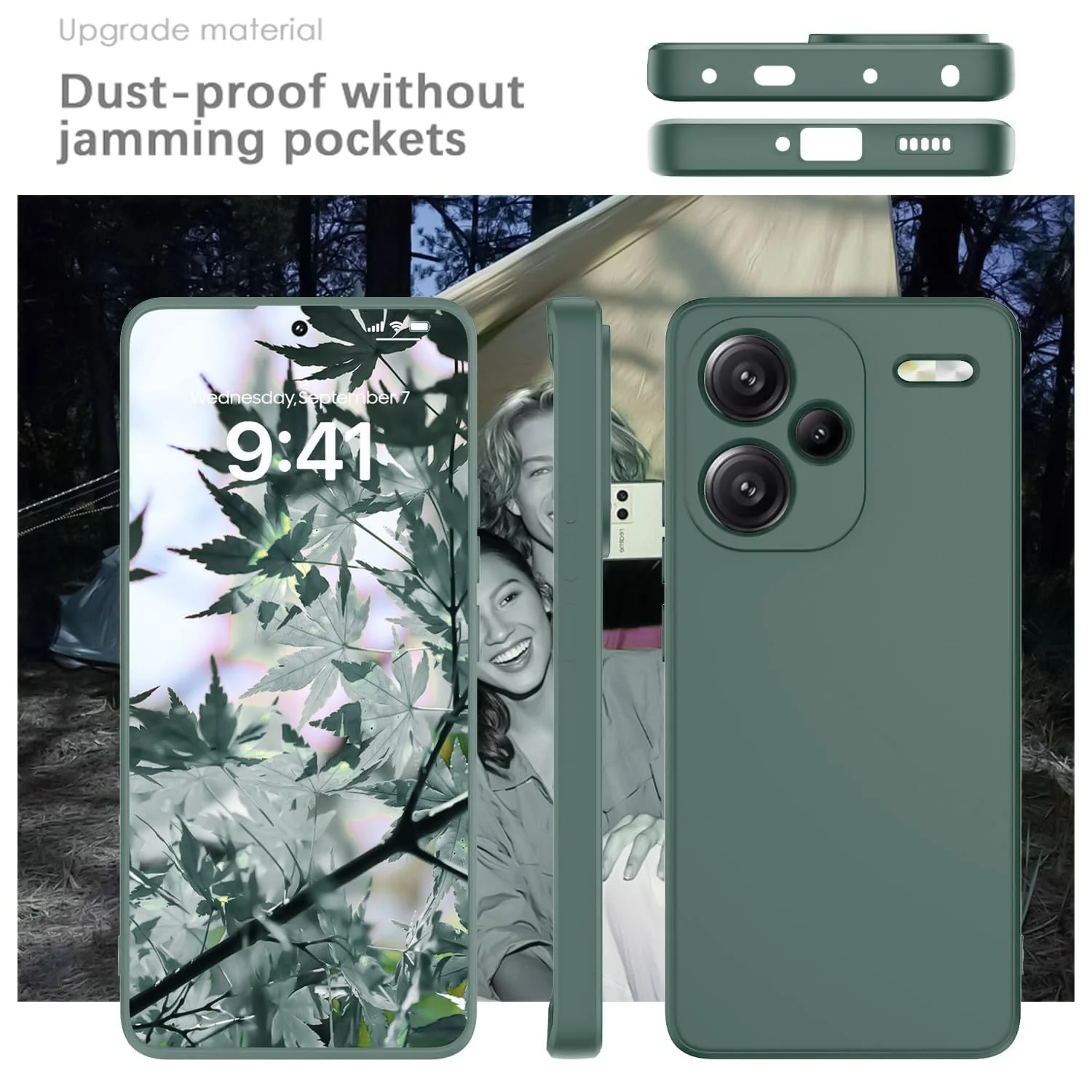DL3 Mobilak Xiaomi Redmi Note 13 Pro+ Plus 5G Case, Soft Flexible Liquid Silicone Gel Rubber Bumper Cover, Full Body Shockproof Protective Phone Case - Green