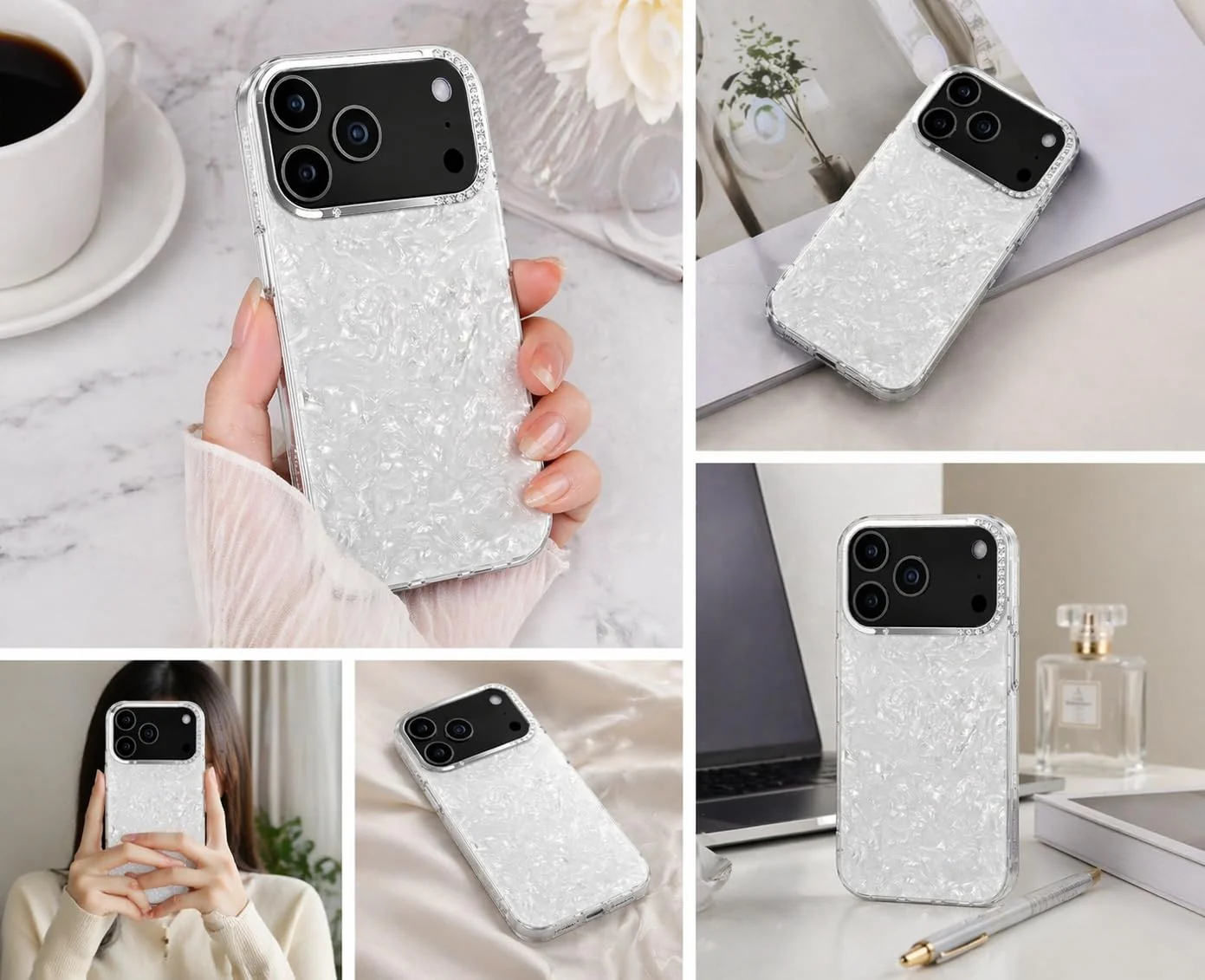 DL3 Mobilak Glitter Rhinestone Protective Case for iPhone 12 Pro with Shockproof Design - White