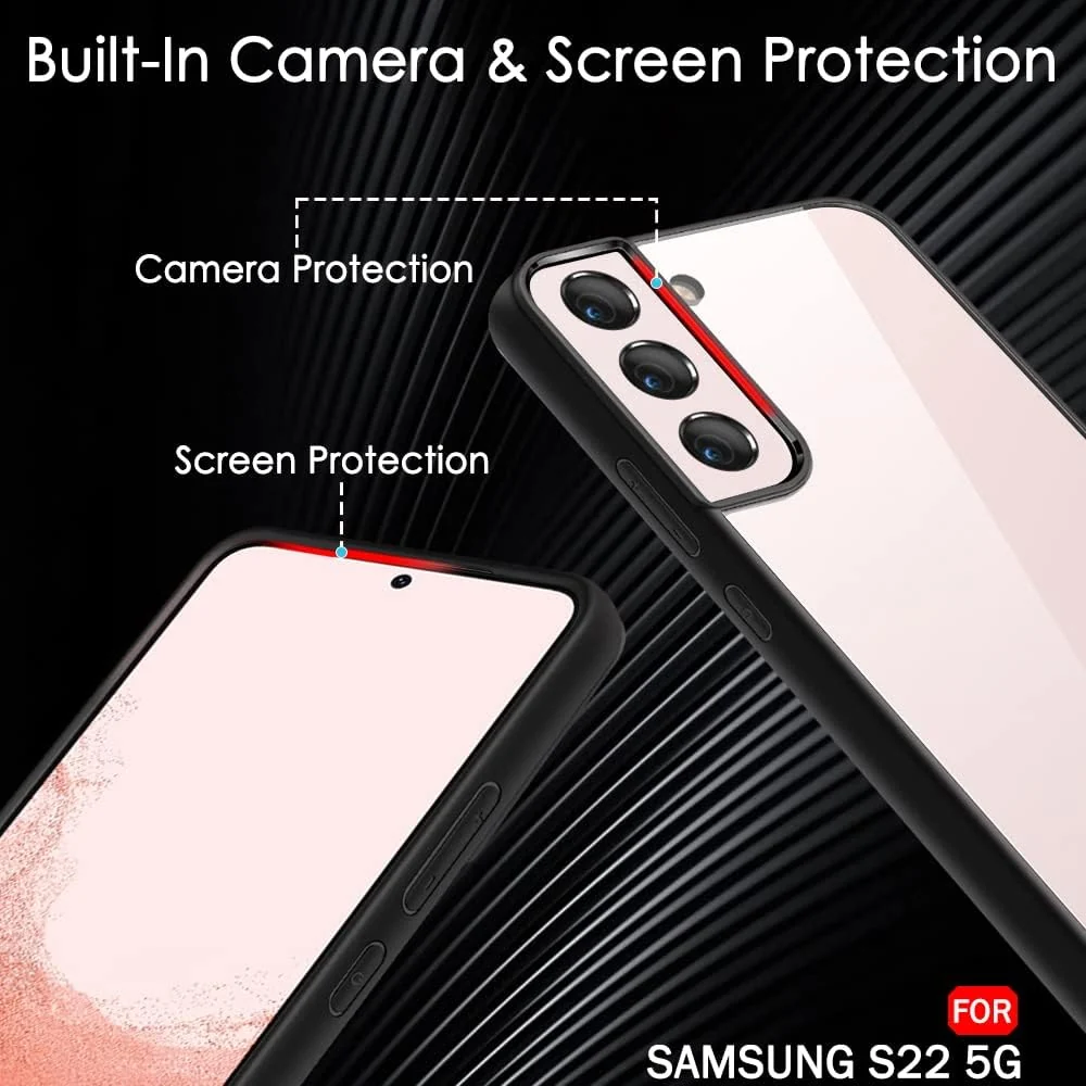 DL3 Mobilak Clear PC and TPU Protective Case for Samsung Galaxy S22 with Camera Protection and Military-Grade Protection - Black