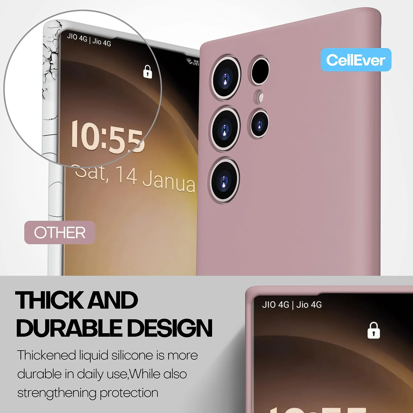 DL3 Mobilak Silicone Protective Case for Samsung Galaxy S22 Ultra 5G, Shock-absorbing protection, Scratch-resistant surface, Soft microfiber lining - Cashmere