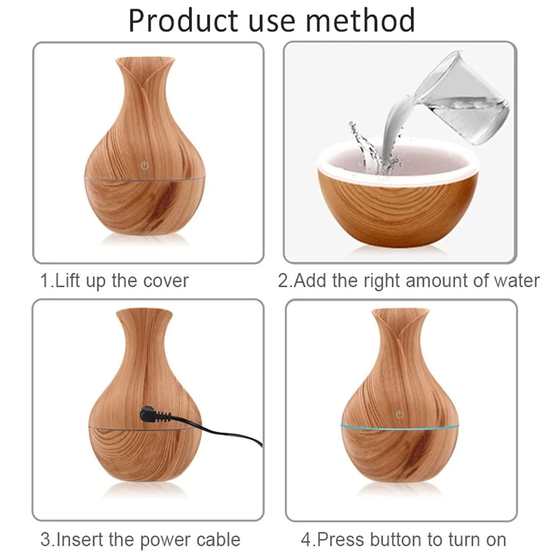 Mobigon Wood Cool Mist Ultrasonic Humidifier for Room Moisture, Aroma Diffuser for Home, 200ml Essential Oil Diffuser with 7 Colorful Night Light, Auto Shut-Off, Home, Office, car - E.Light Brown