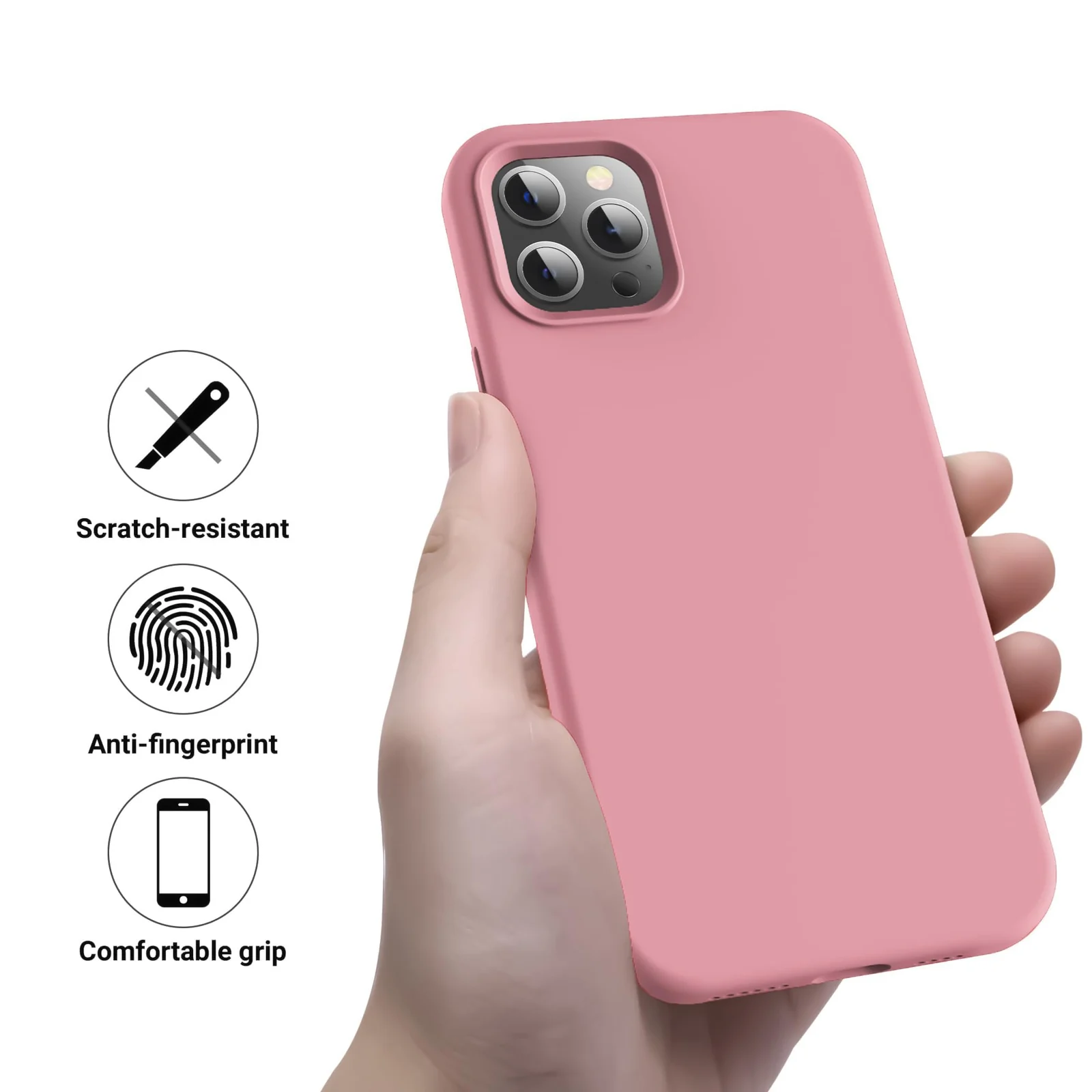 DL3 Mobilak Liquid Silicone Protective Case for iPhone 12 / 12 Pro (6.1 Inch) with Camera Protection and Microfiber Lining - Pink