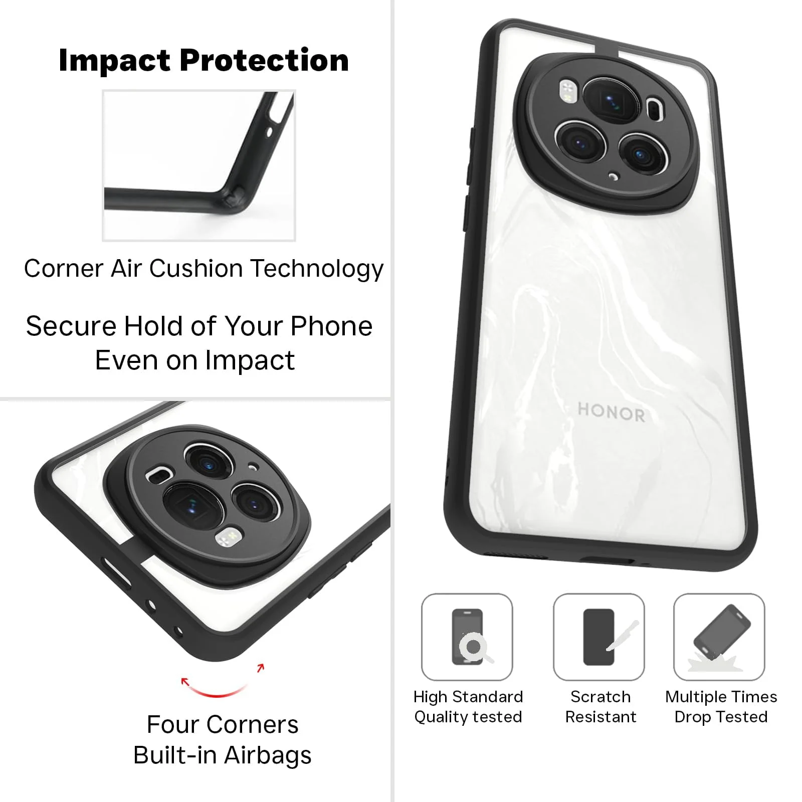DL3 Mobilak Soft Silicone Protective Case for Honor Magic 6 Pro with Camera Protection and Military-Grade Protection - Black