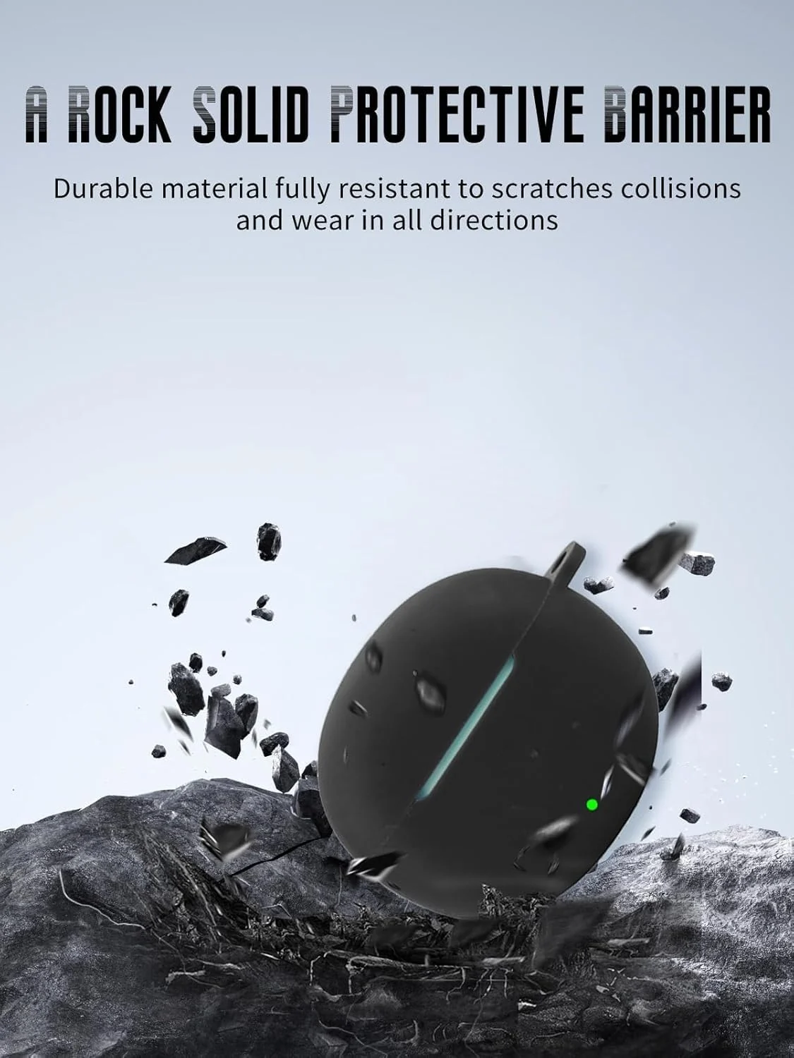 DL3 Mobilak Silicone Earbuds Case for Honor LCHSE X7i, Shock-absorbing protection, Includes a carabiner, Visible front LED - Black