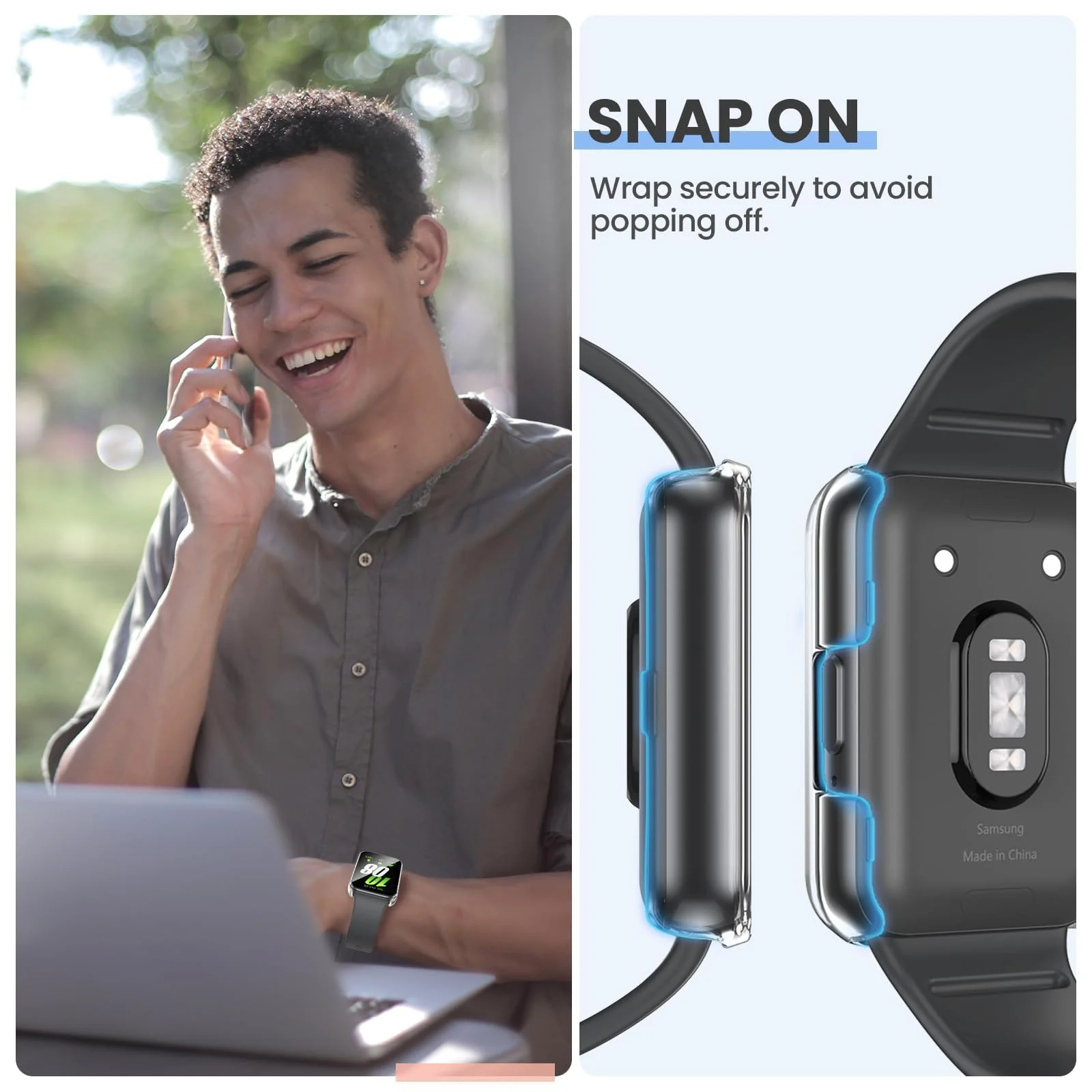 DL3 MOBILAK Full-Coverage Watch Case with Tempered Glass for Samsung Galaxy Fit 3, Clear