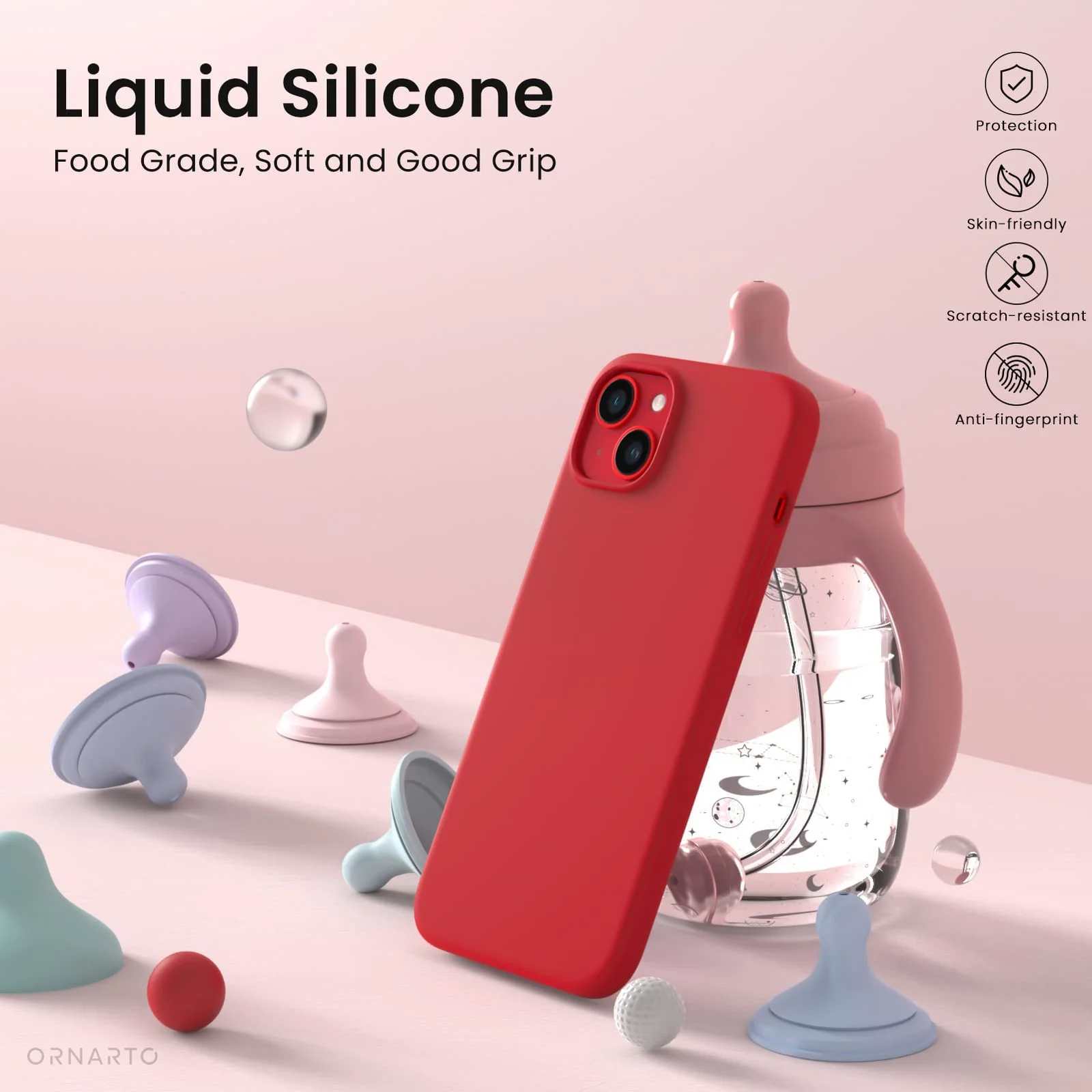 DL3 Mobilak Liquid Silicone Protective Case with Soft Microfiber Lining for iPhone 14 (6.1 Inch) - Red