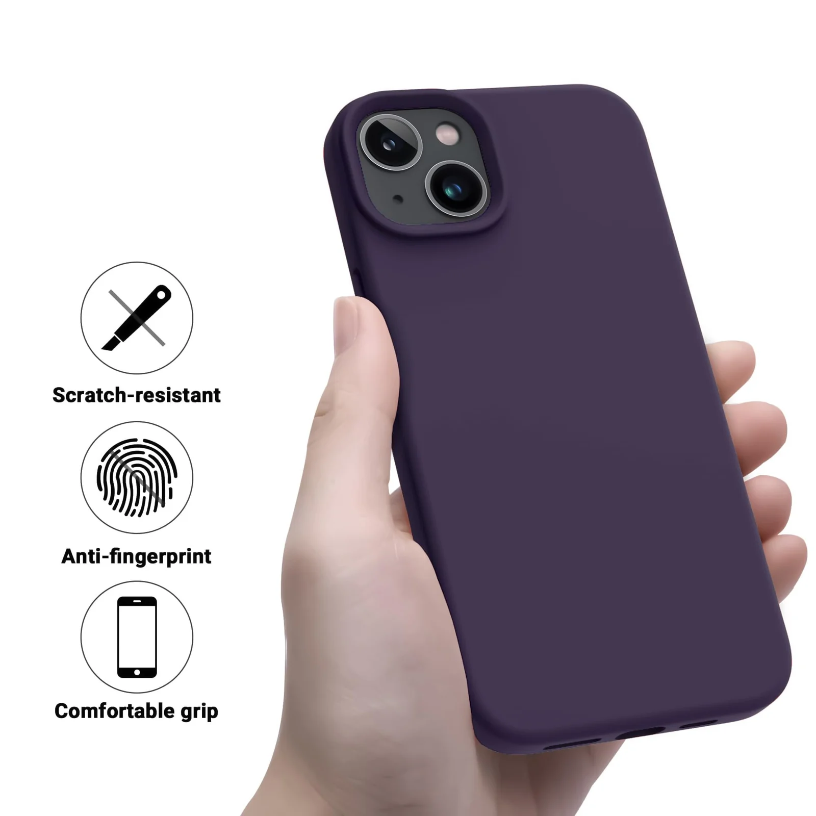 DL3 Mobilak Liquid Silicone Protective Case for iPhone 13 / iPhone 14 with Camera Protection and Microfiber Lining - Deep Purple