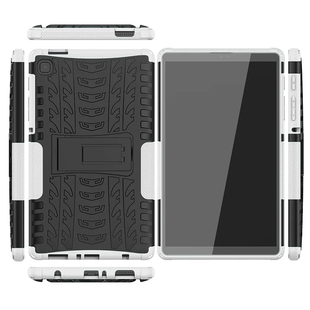 DL3 Mobilak Case For Samsung Galaxy Tab A7 Lite 8.7 Inch 2021 Model (SM-T220/T225/T227), Hybrid Rugged Armor Heavy Duty 2 in 1 TPU + PC Combo Dual Layer Shockproof Case with Kickstand - White