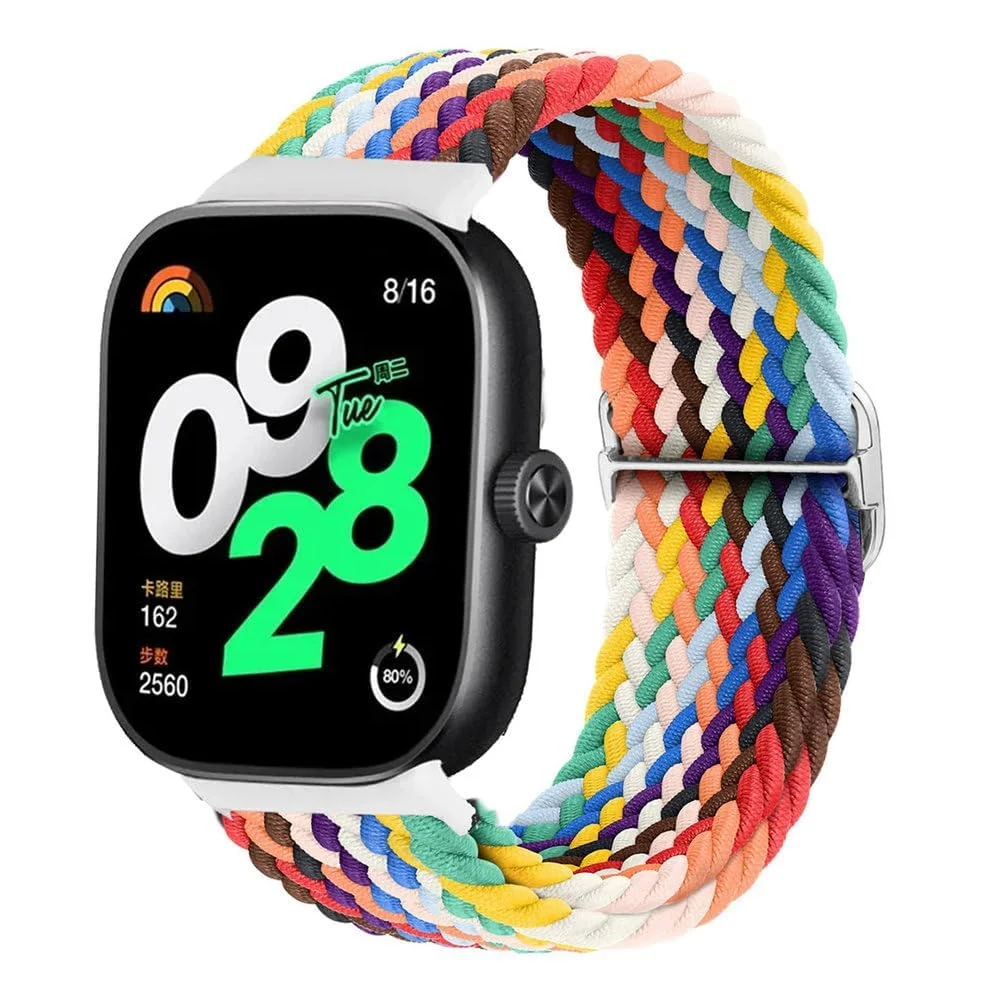 DL3 Mobilak Braided Band For Redmi 4/5 / 6 / Xiaomi Smart Band 8 Pro/Band 9 Pro for Women Men, Adjustable Braided Bands Straps Elastics Sport Wristband Nylon Strap - Official Rainbow