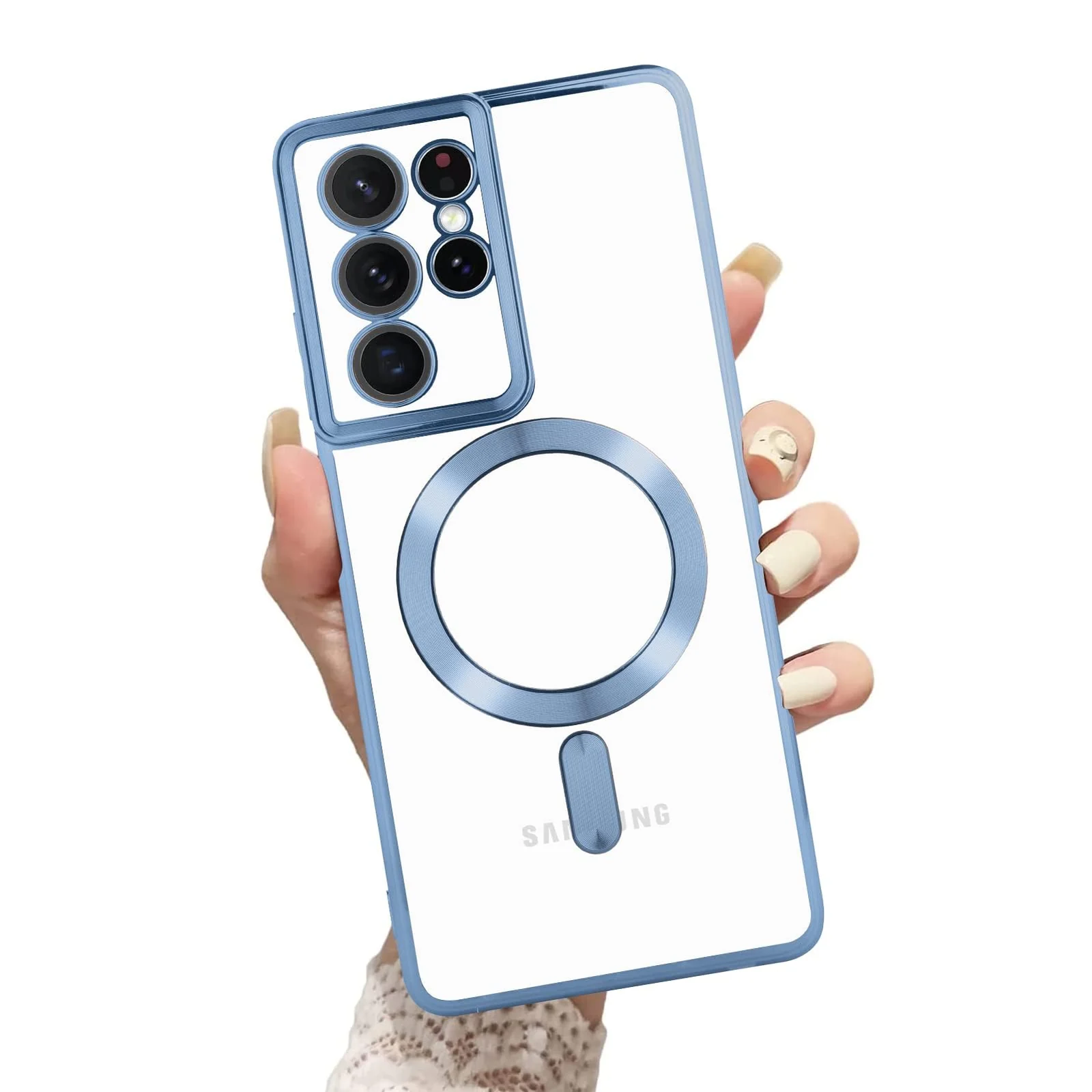 DL3 Mobilak Clear MagSafe-Compatible Magnetic Case for Samsung Galaxy S21 Ultra with Camera Protection and Shockproof Design - Blue